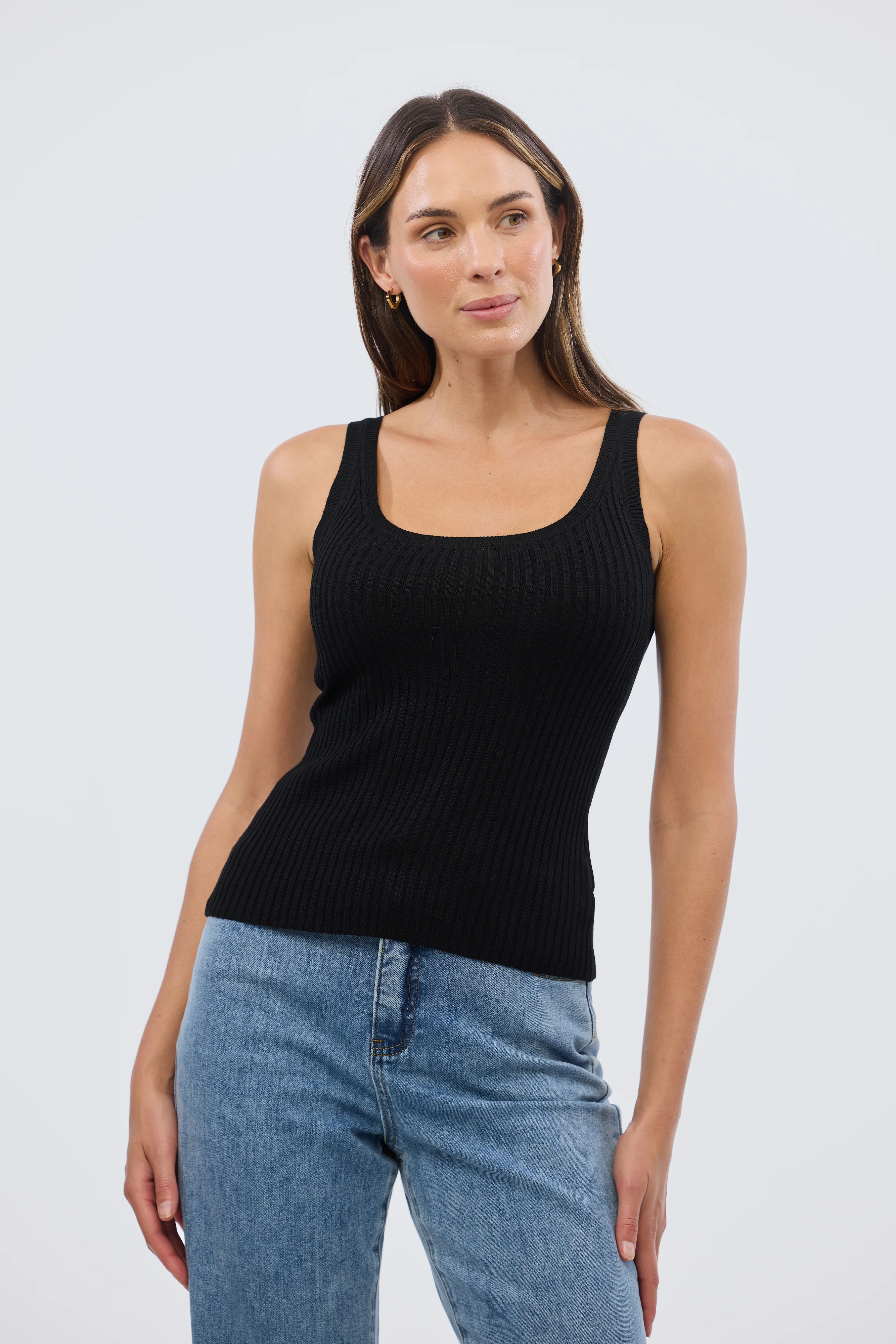 Scoop Neck Knit Tank - Black - Image 2