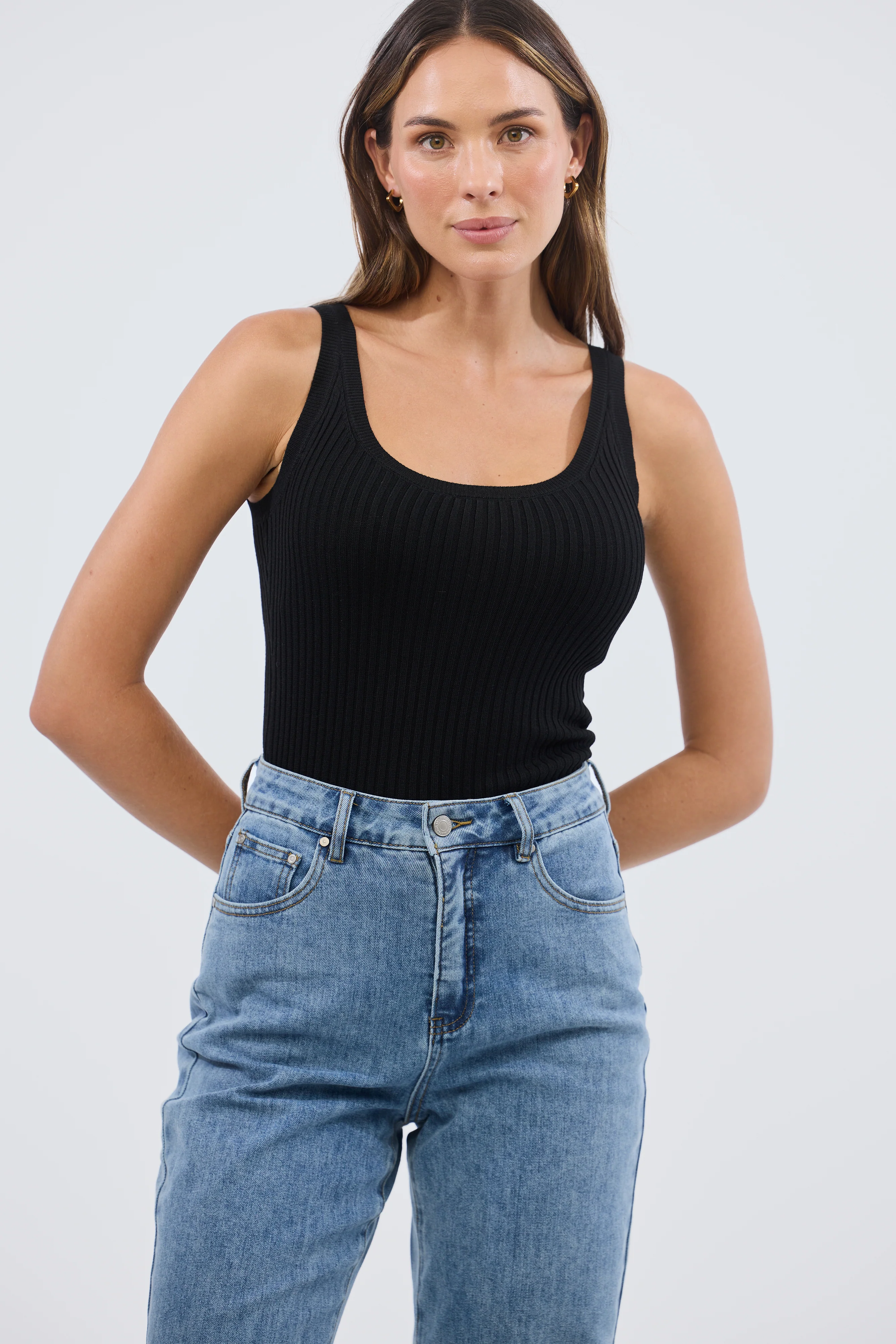 Scoop Neck Knit Tank - Black - Image 3