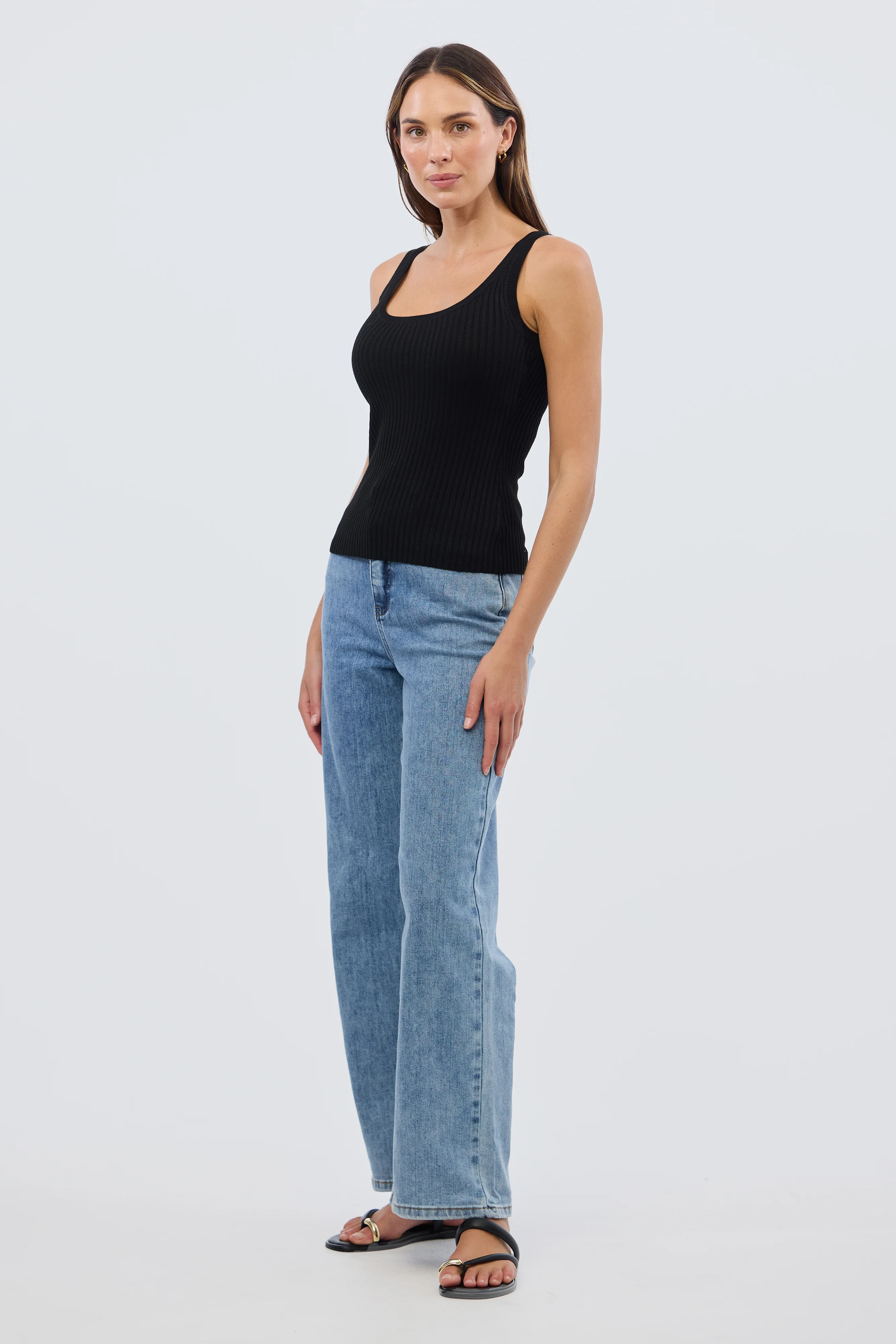 Scoop Neck Knit Tank - Black - Image 4