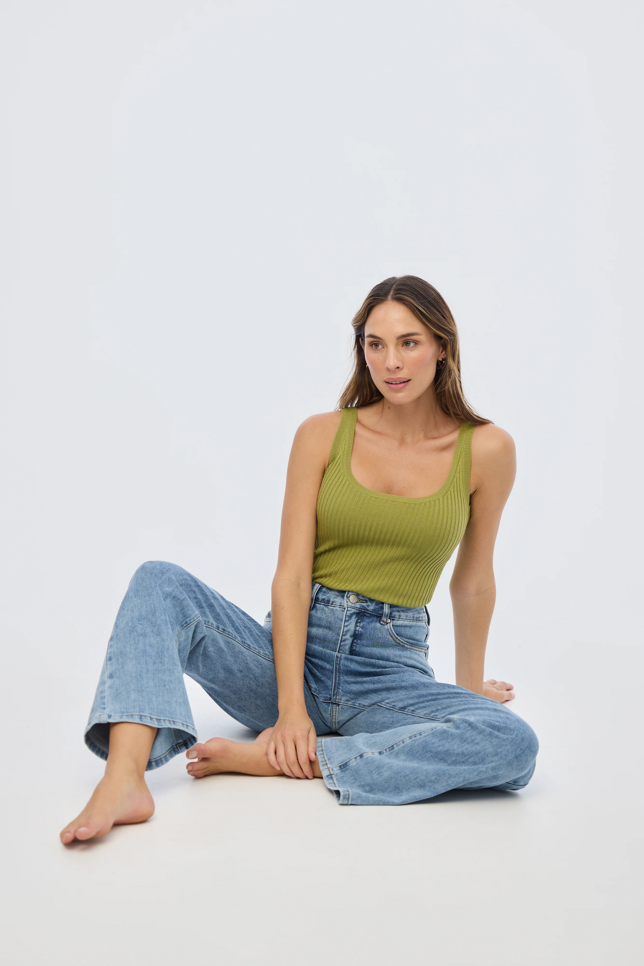 Scoop Neck Knit Tank - Chartreuse - Image 2