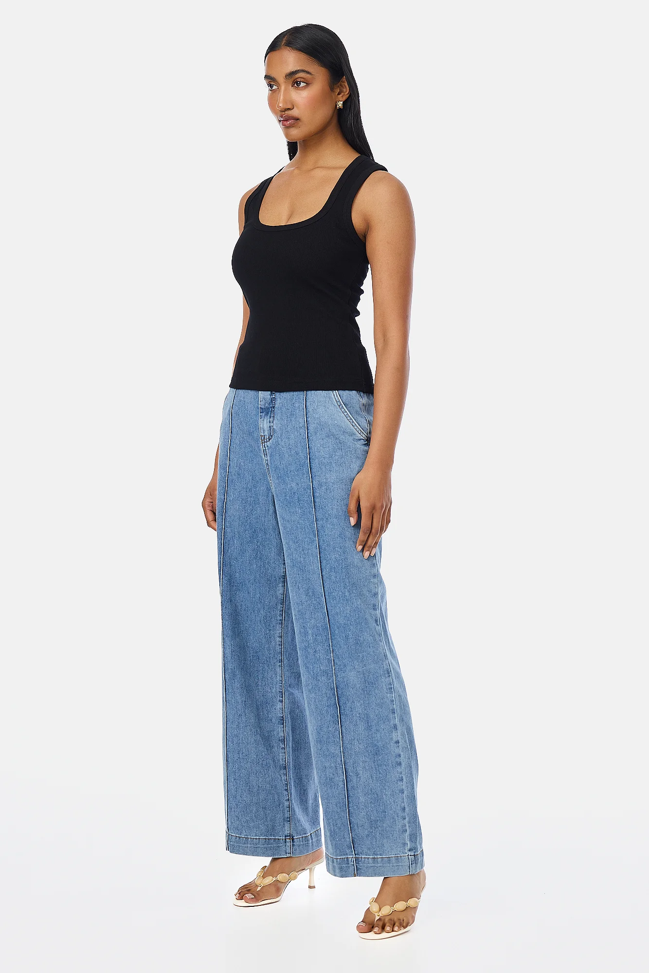 Scoop Neck Ribbed Tank - Black - Image 4