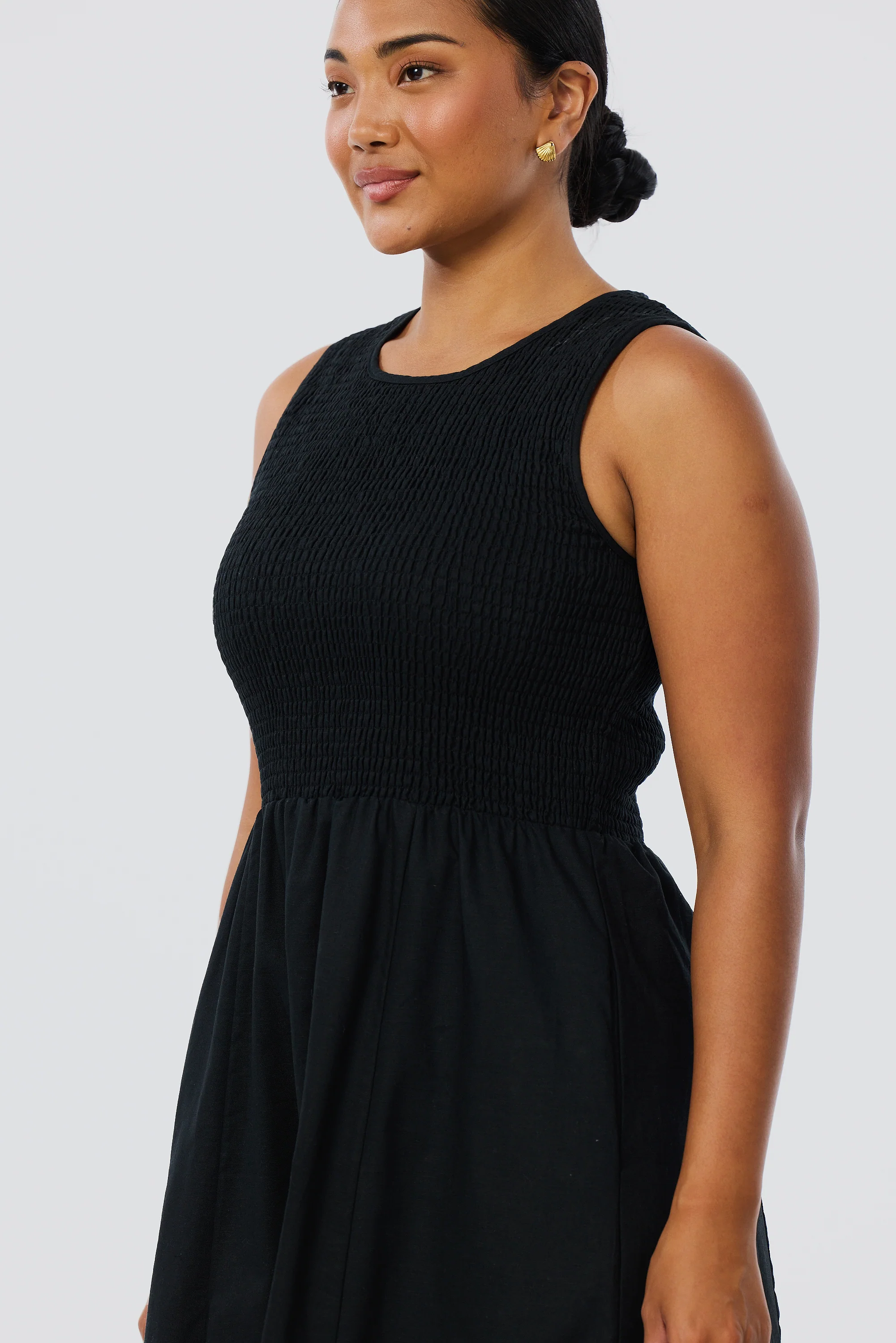 Shirred Midi Dress - Black - Image 3