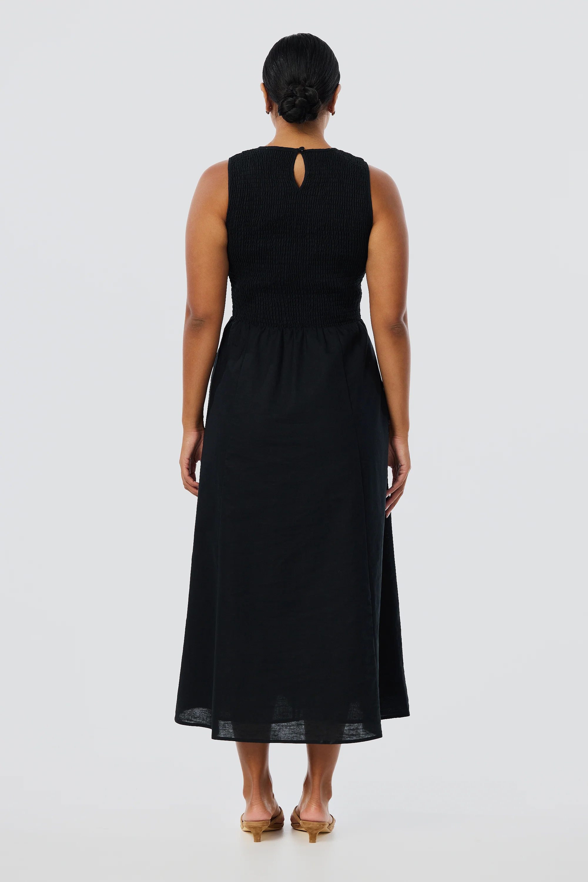 Shirred Midi Dress - Black - Image 6