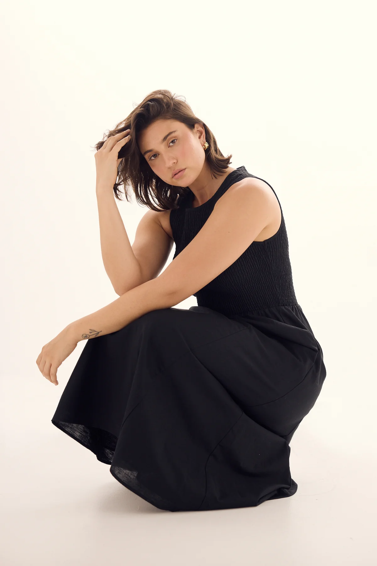 Shirred Midi Dress - Black - Image 7