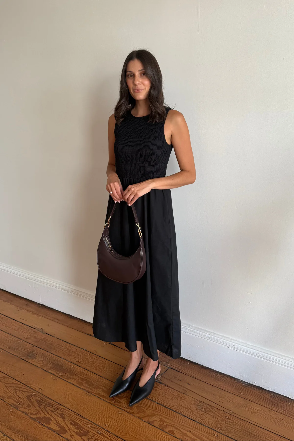Shirred Midi Dress - Black - Image 8