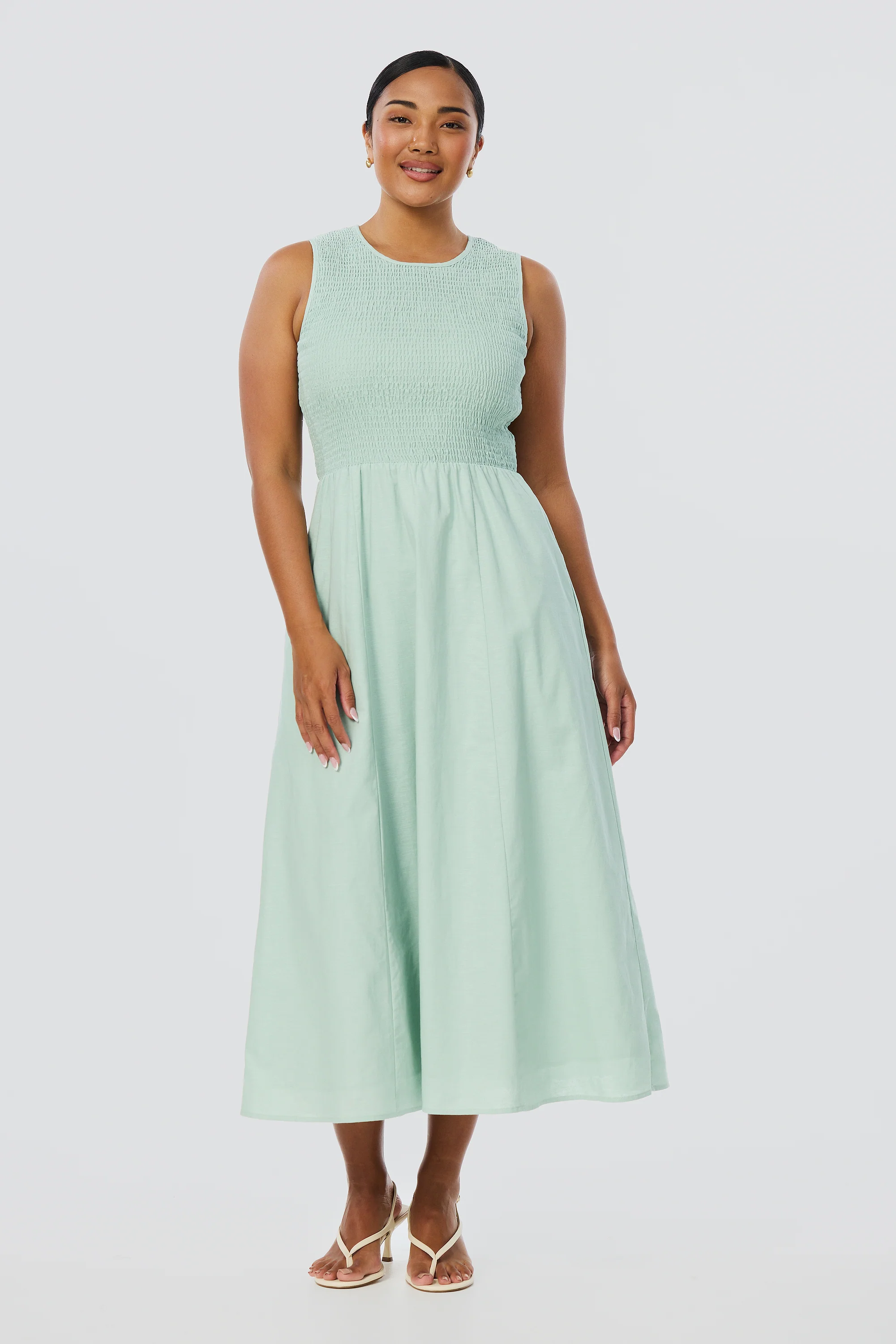 Shirred Midi Dress - Seafoam - Image 3