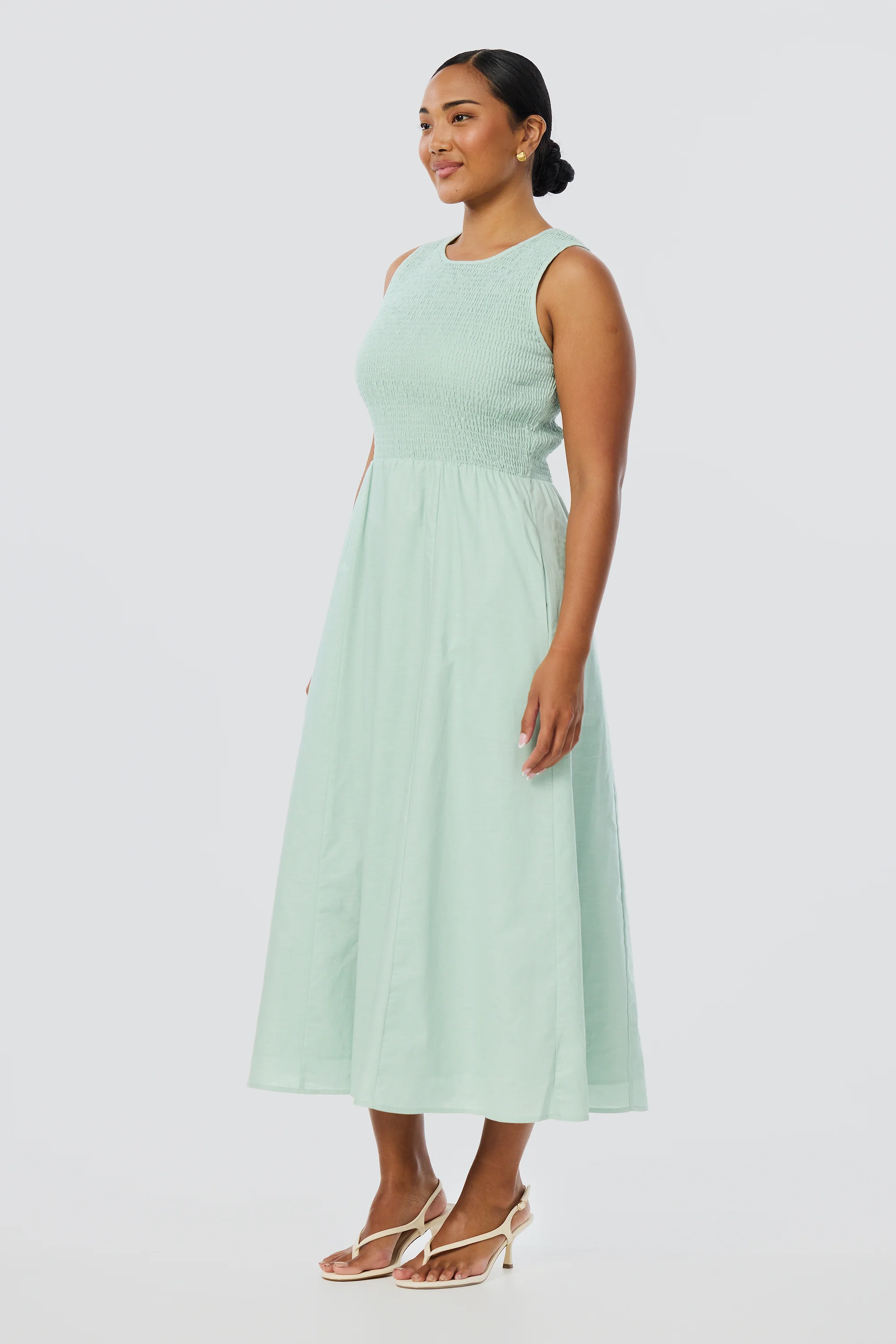 Shirred Midi Dress - Seafoam - Image 5