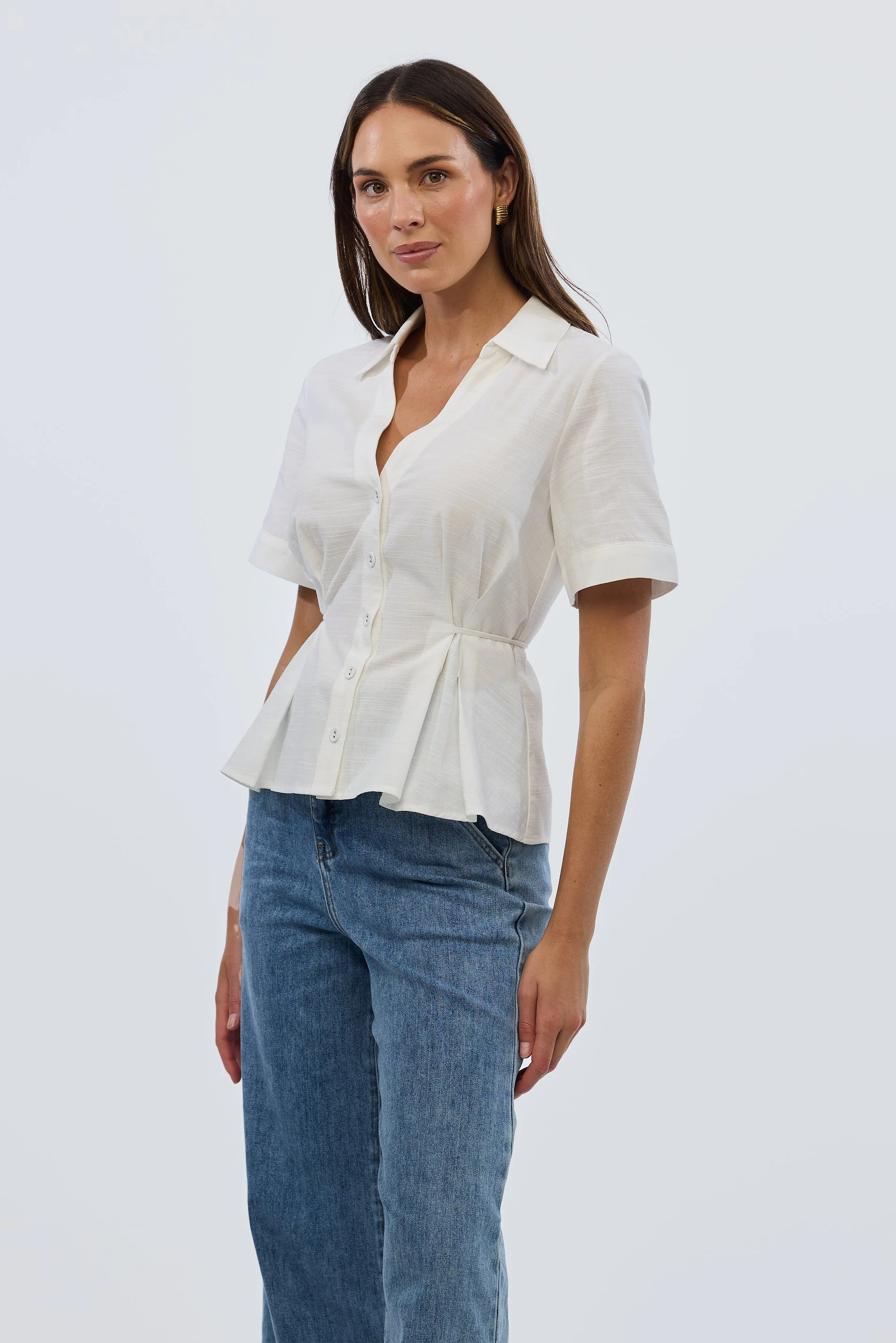 Short Sleeve Pintuck Shirt - White - Image 3