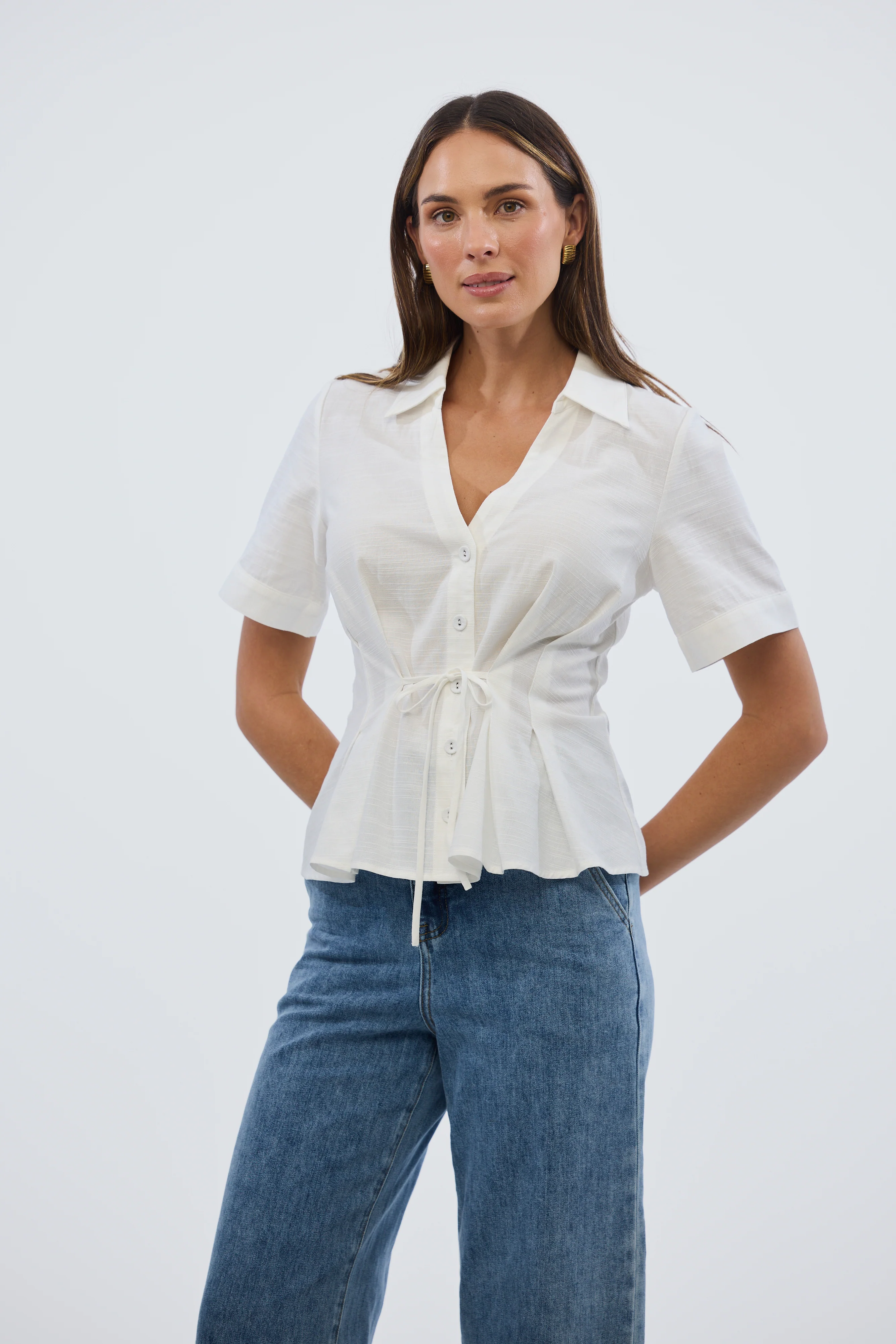 Short Sleeve Pintuck Shirt - White - Image 7
