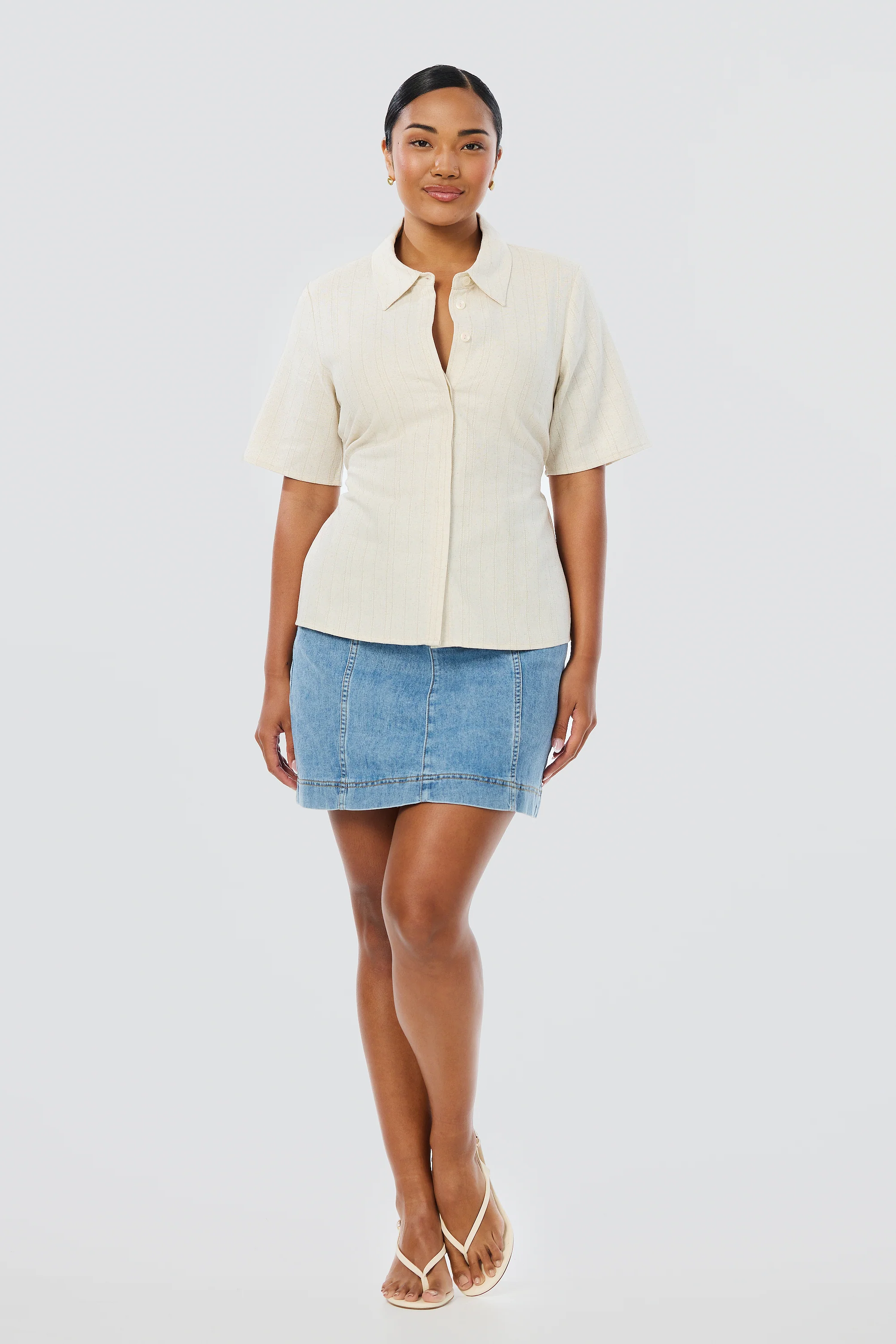 Short Sleeve Shirt - Oatmeal Stripe - Image 8