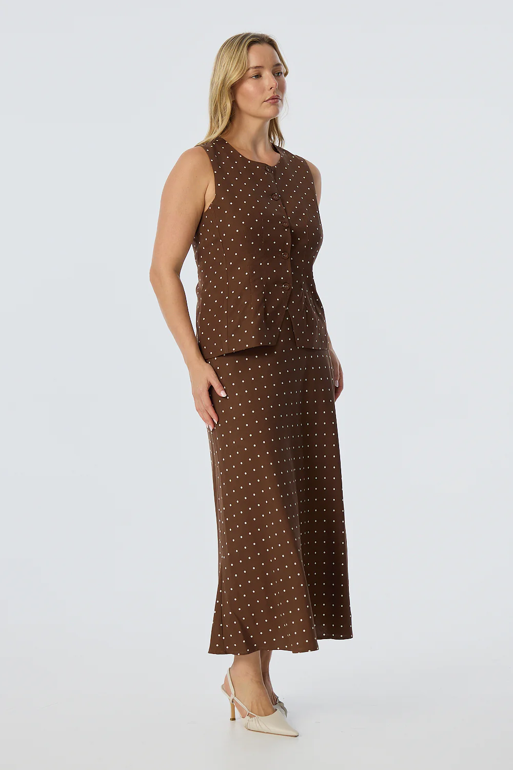 Slip Midi Skirt - Walnut/White Spot - Image 3