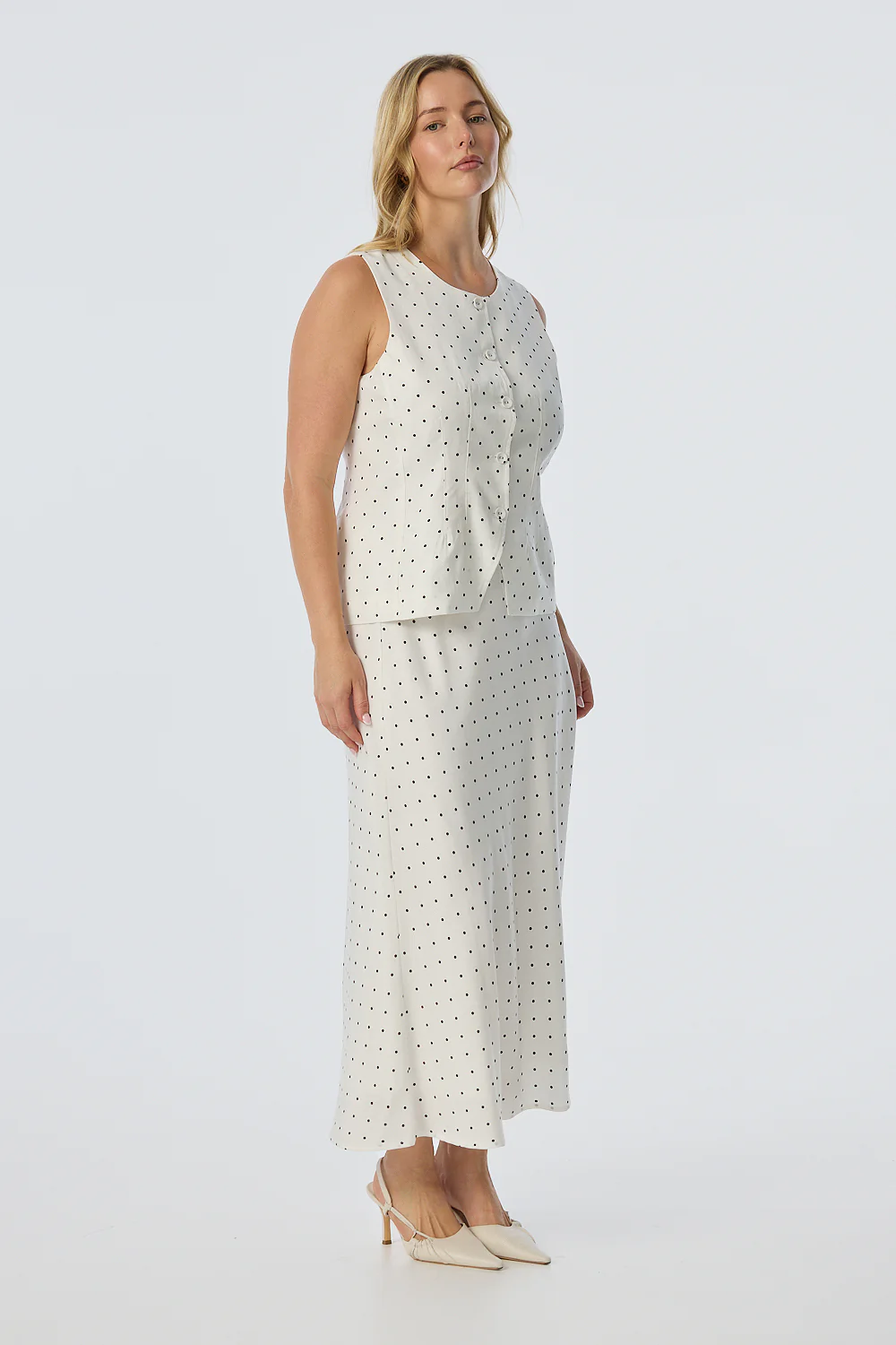 Slip Midi Skirt - White/Black Spot - Image 3