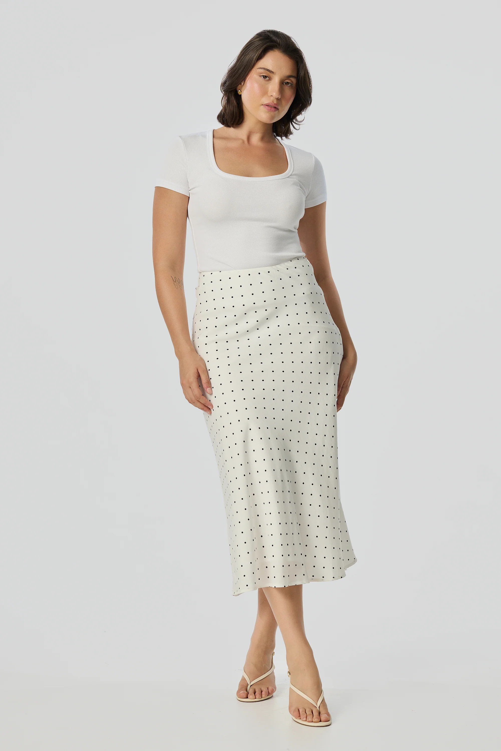 Slip Midi Skirt - White/Black Spot - Image 5