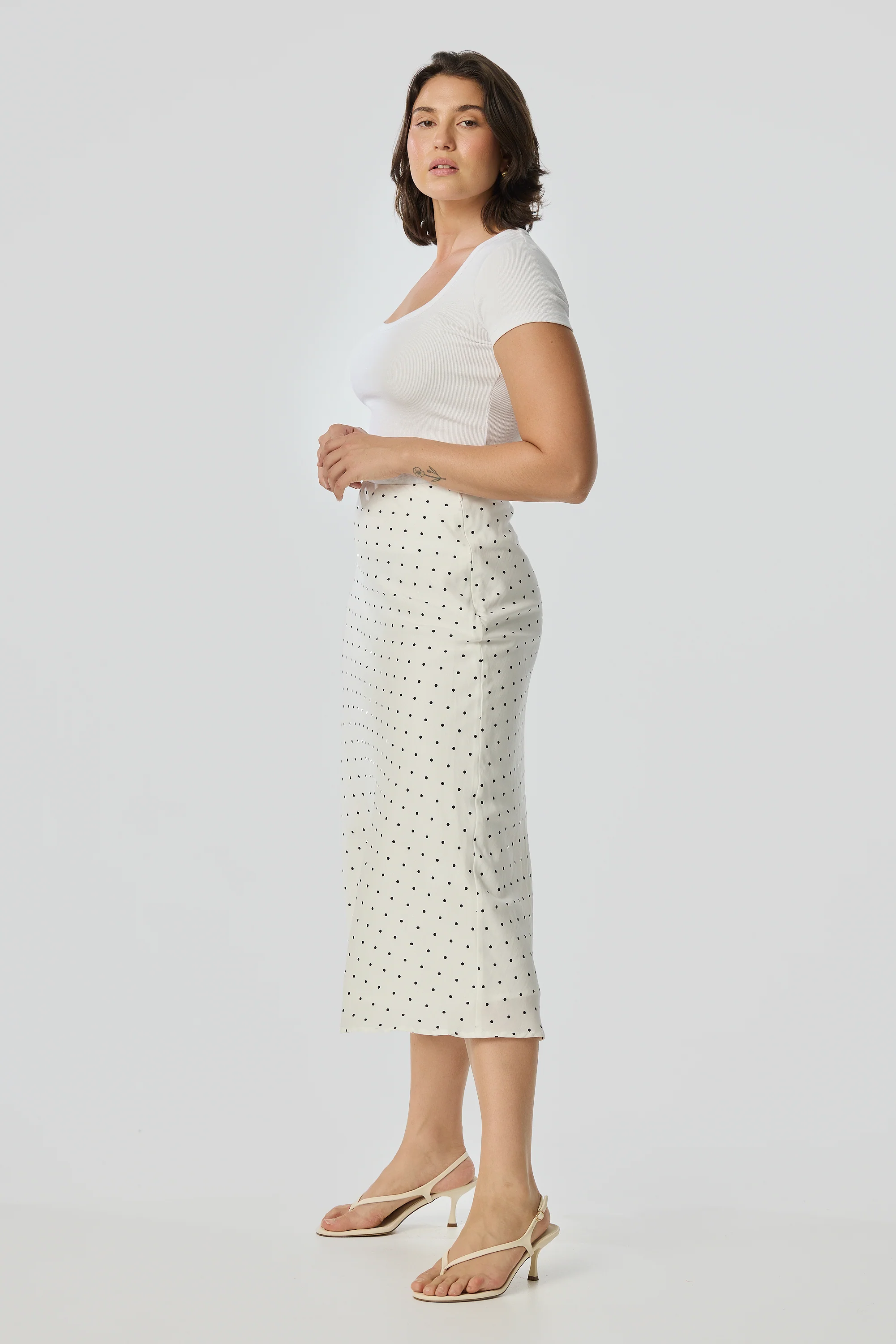 Slip Midi Skirt - White/Black Spot - Image 7