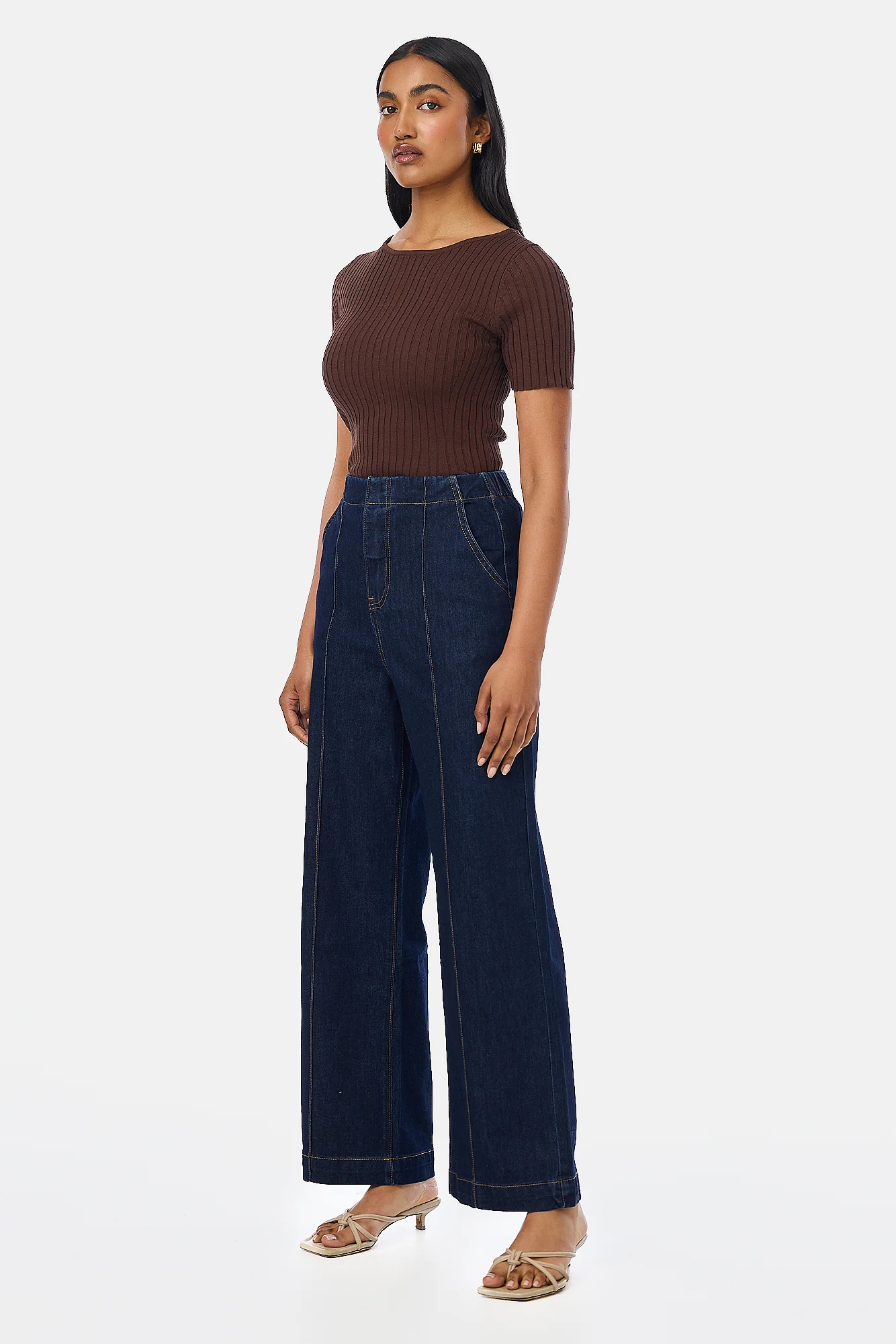 Tailored Pintuck Jeans - Indigo - Image 4