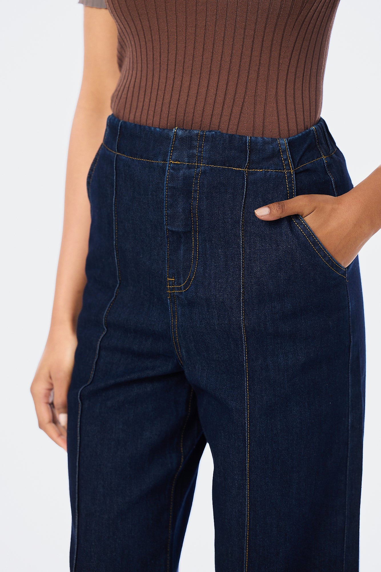 Tailored Pintuck Jeans - Indigo - Image 6