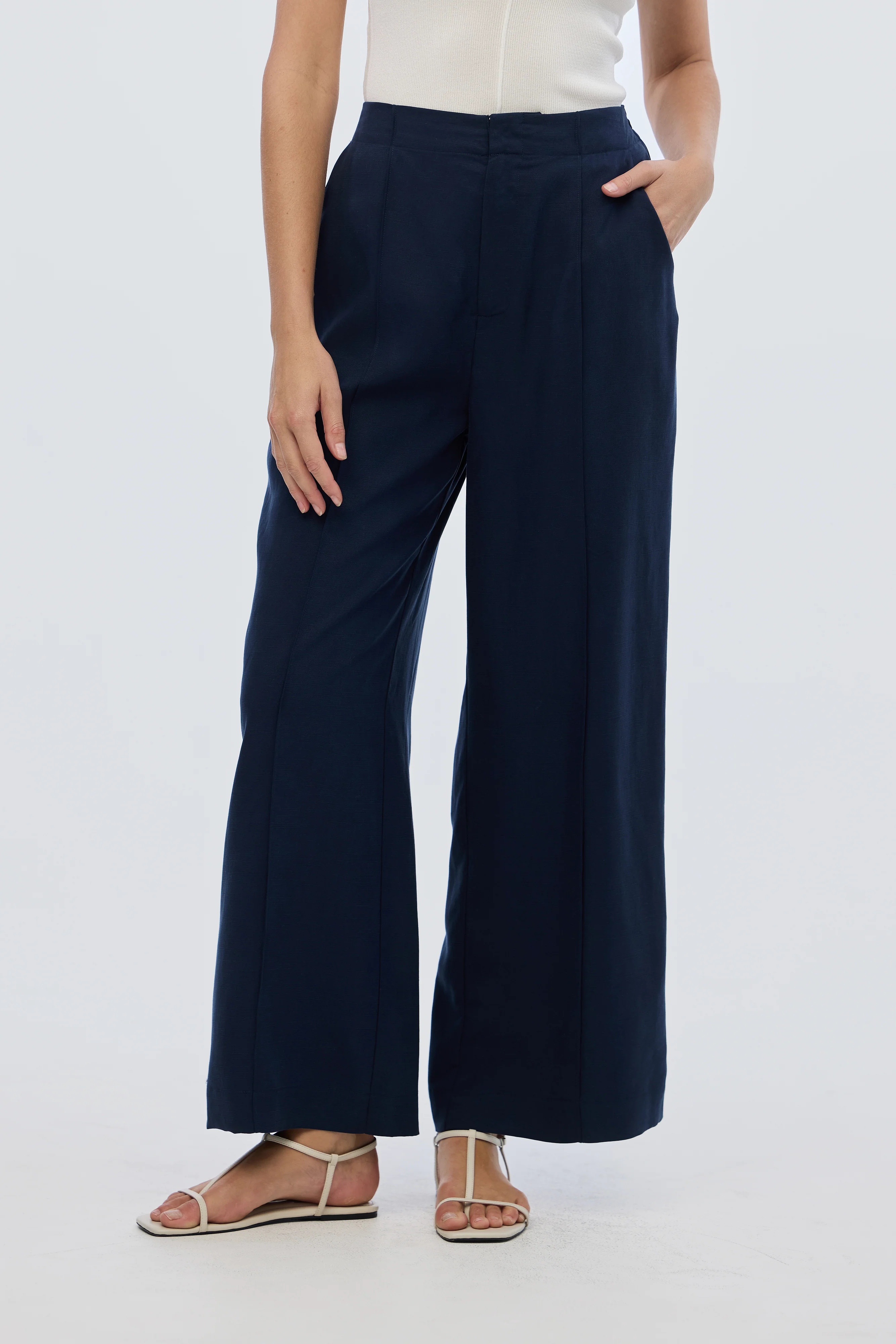 Tailored Pintuck Pants - Navy - Image 5