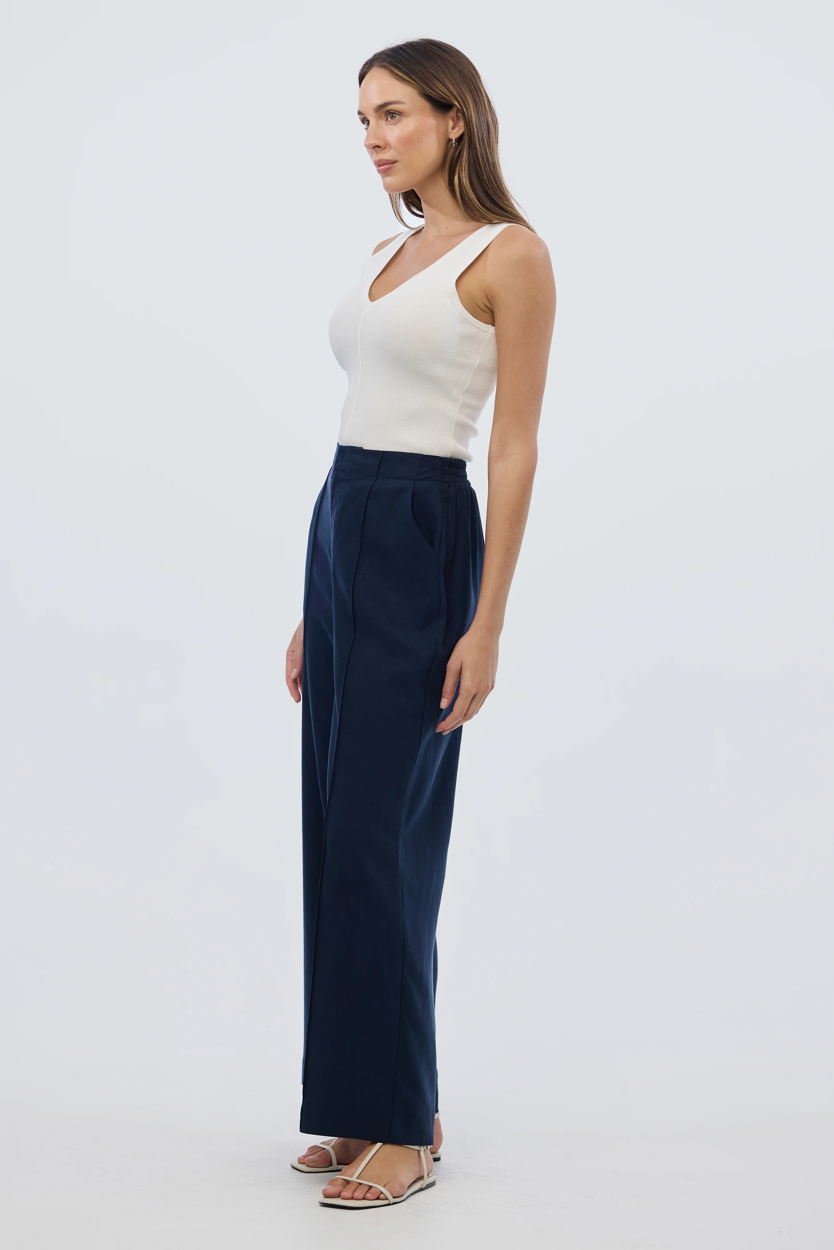 Tailored Pintuck Pants - Navy - Image 6