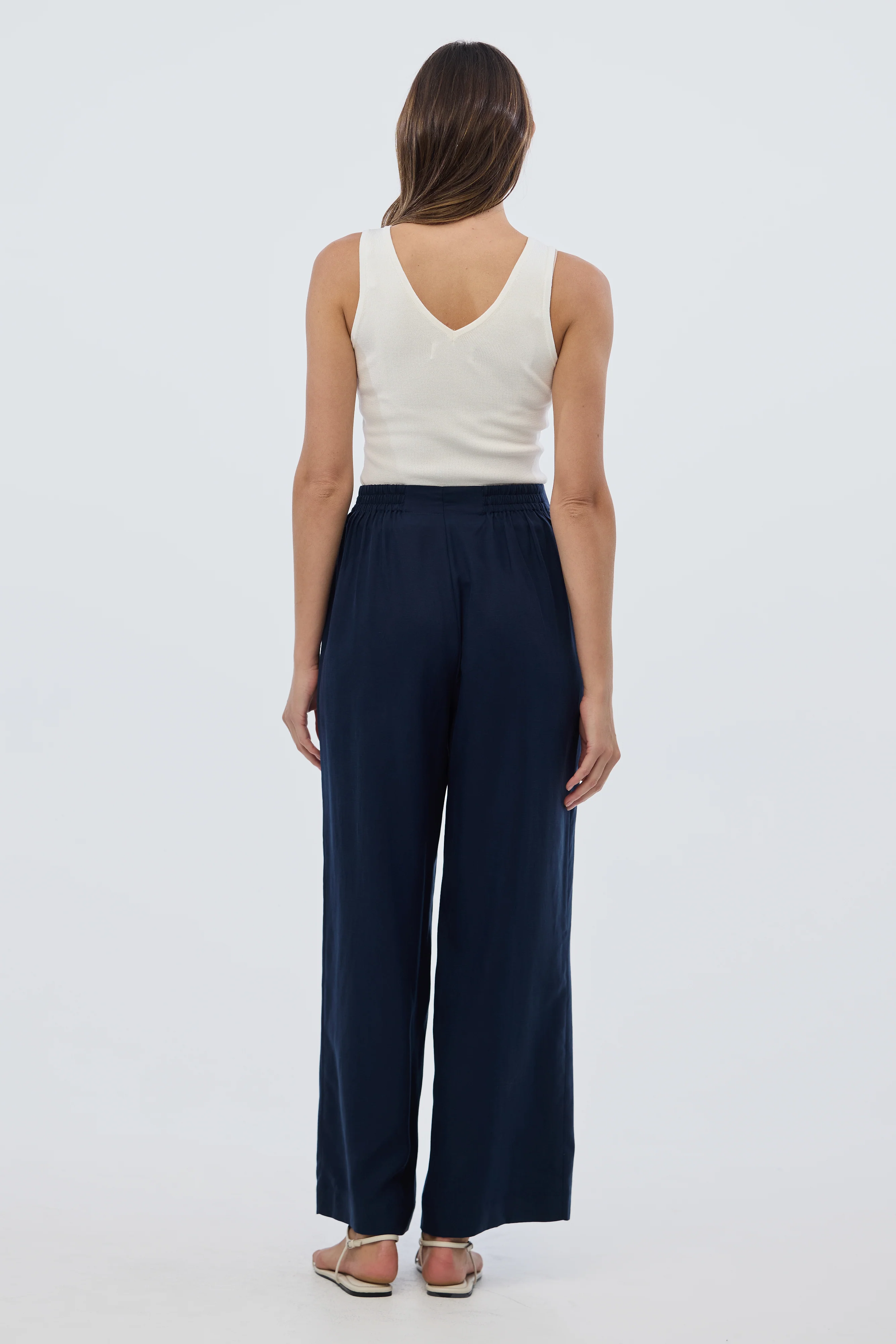 Tailored Pintuck Pants - Navy - Image 7