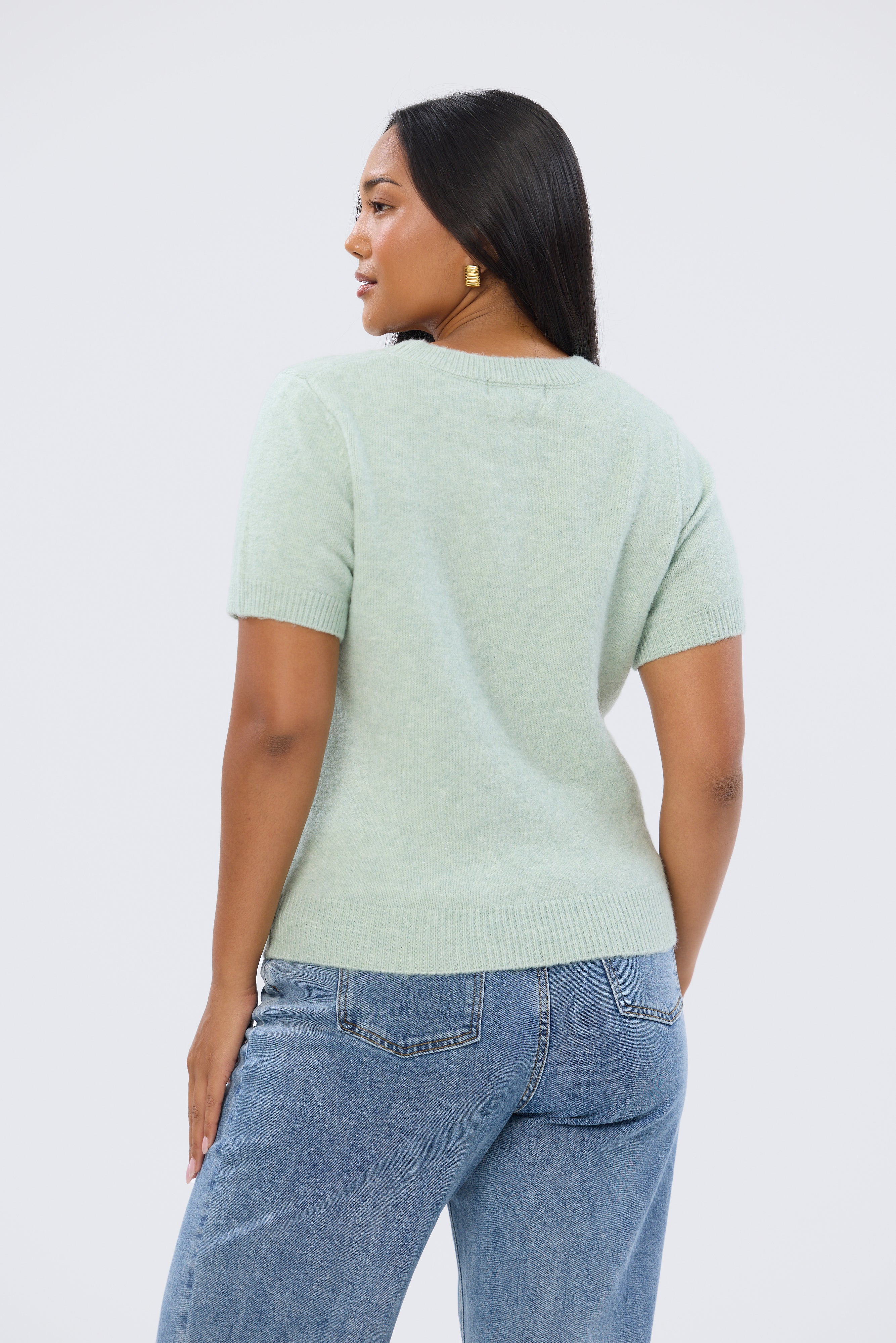 Textured Short Sleeve Knit Top - Mist - Image 4