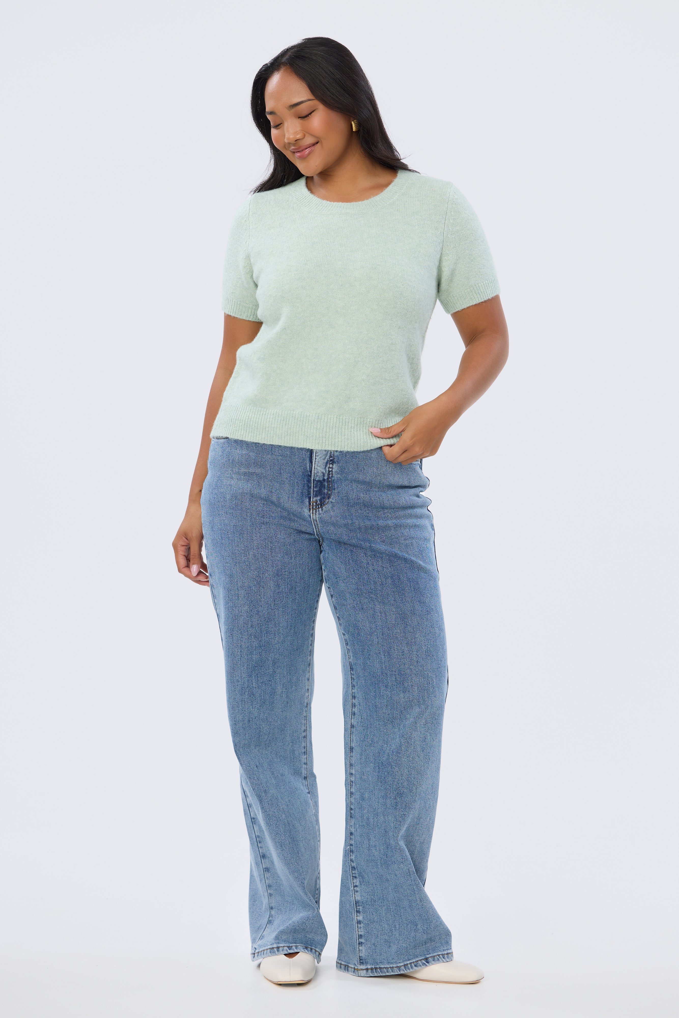 Textured Short Sleeve Knit Top - Mist - Image 5