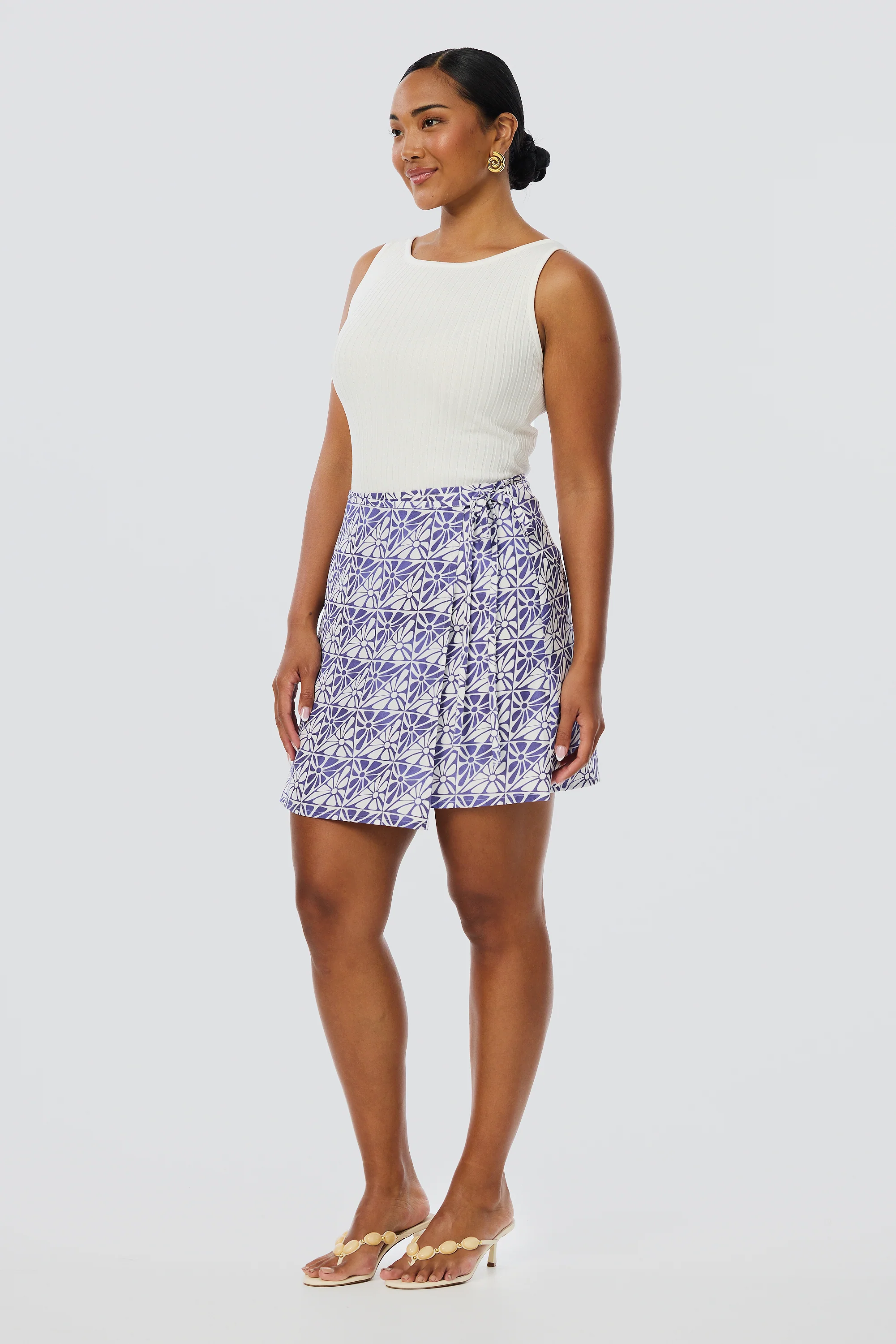 Tie Wrap Mini Skirt - Blue Mosaic - Image 4