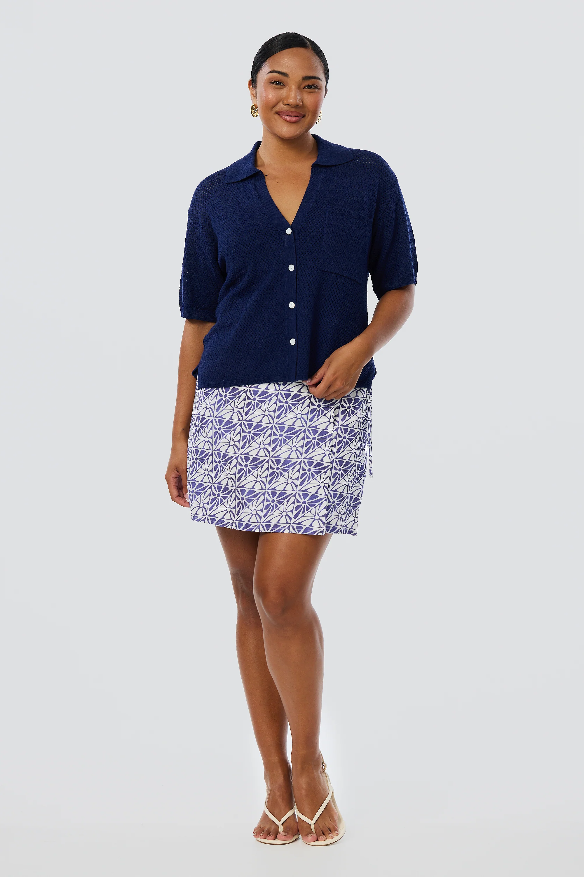 Tie Wrap Mini Skirt - Blue Mosaic - Image 8