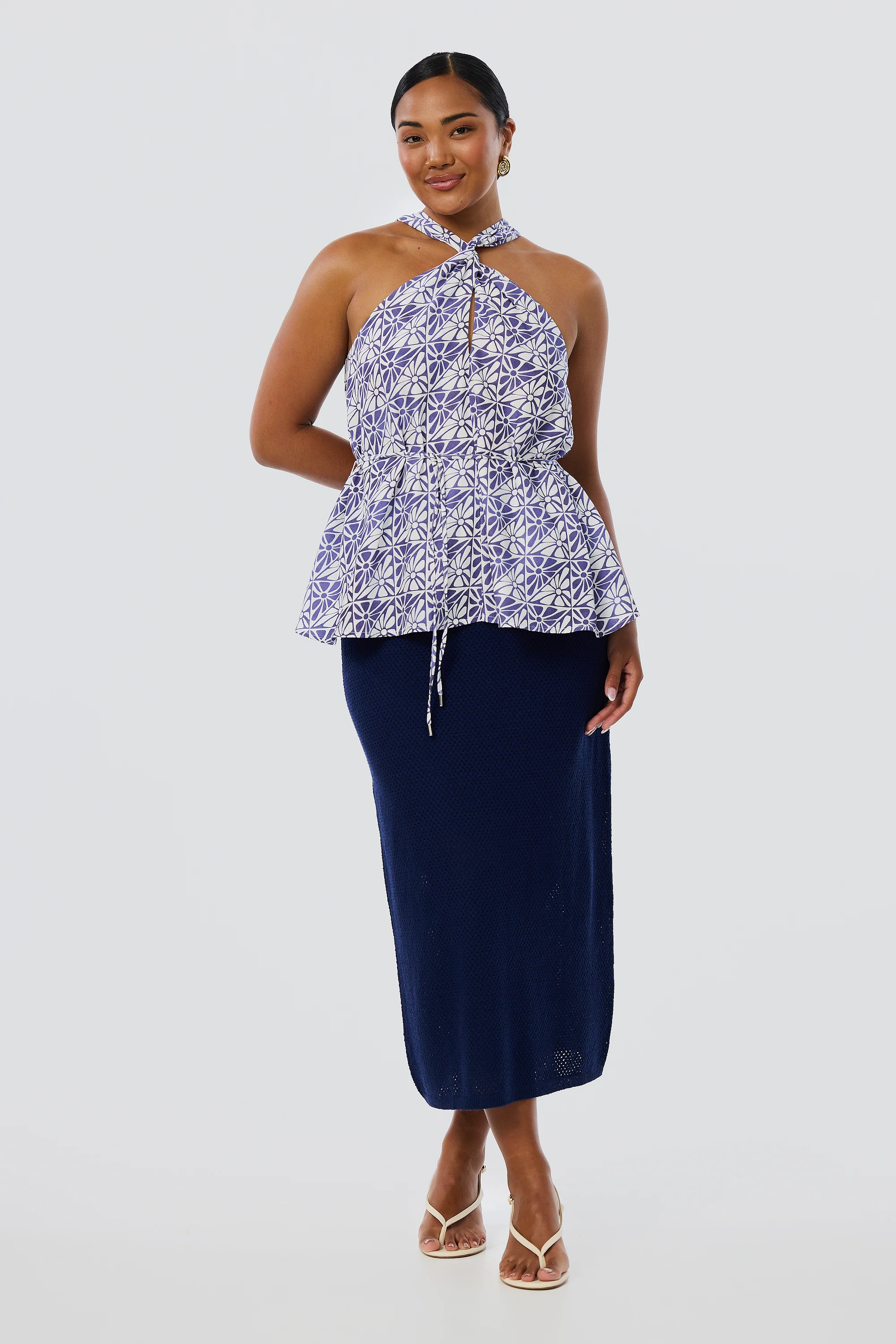 Twist Neck Halter Top - Blue Mosaic - Image 9