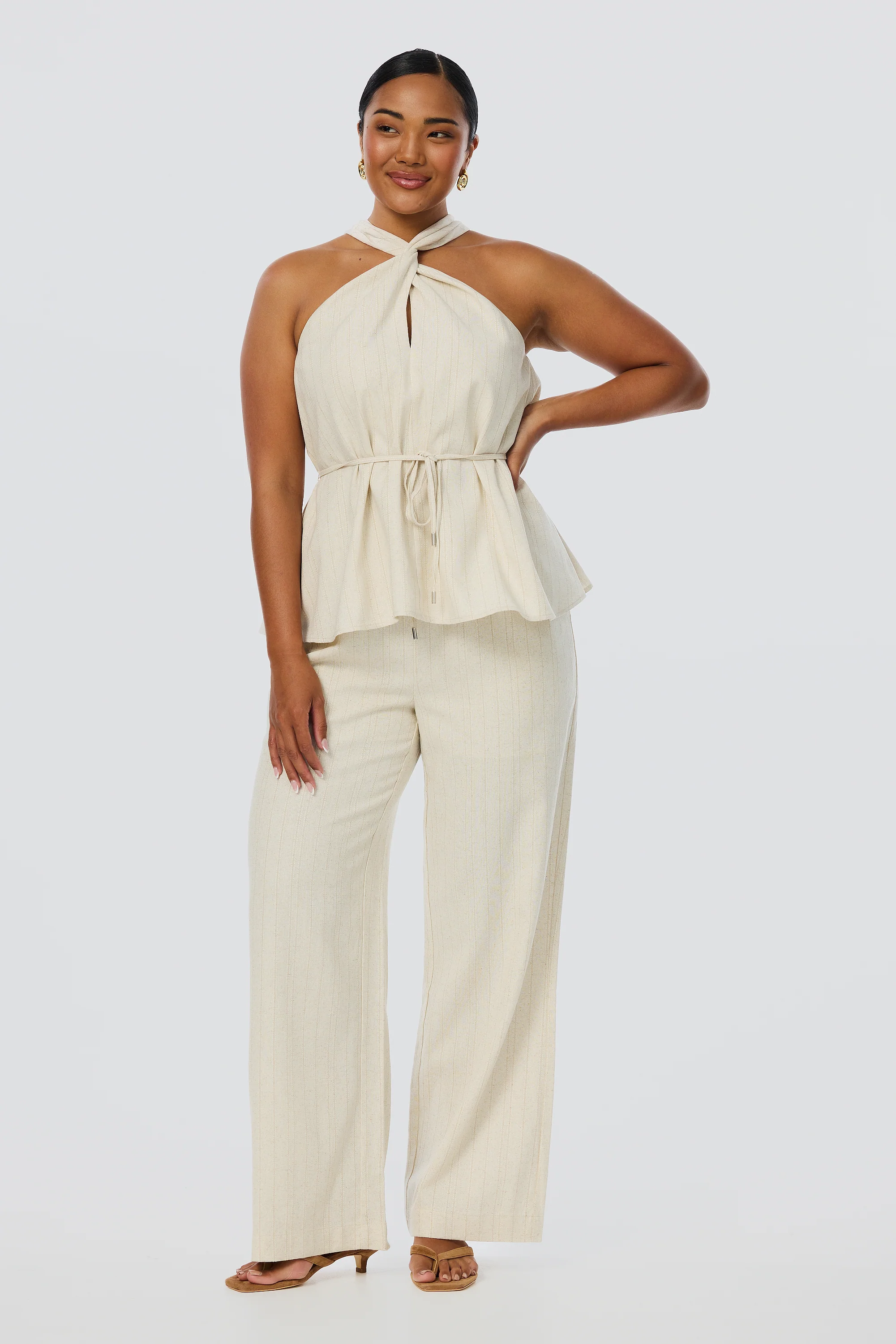 Twist Neck Halter Top - Oatmeal Stripe - Image 5