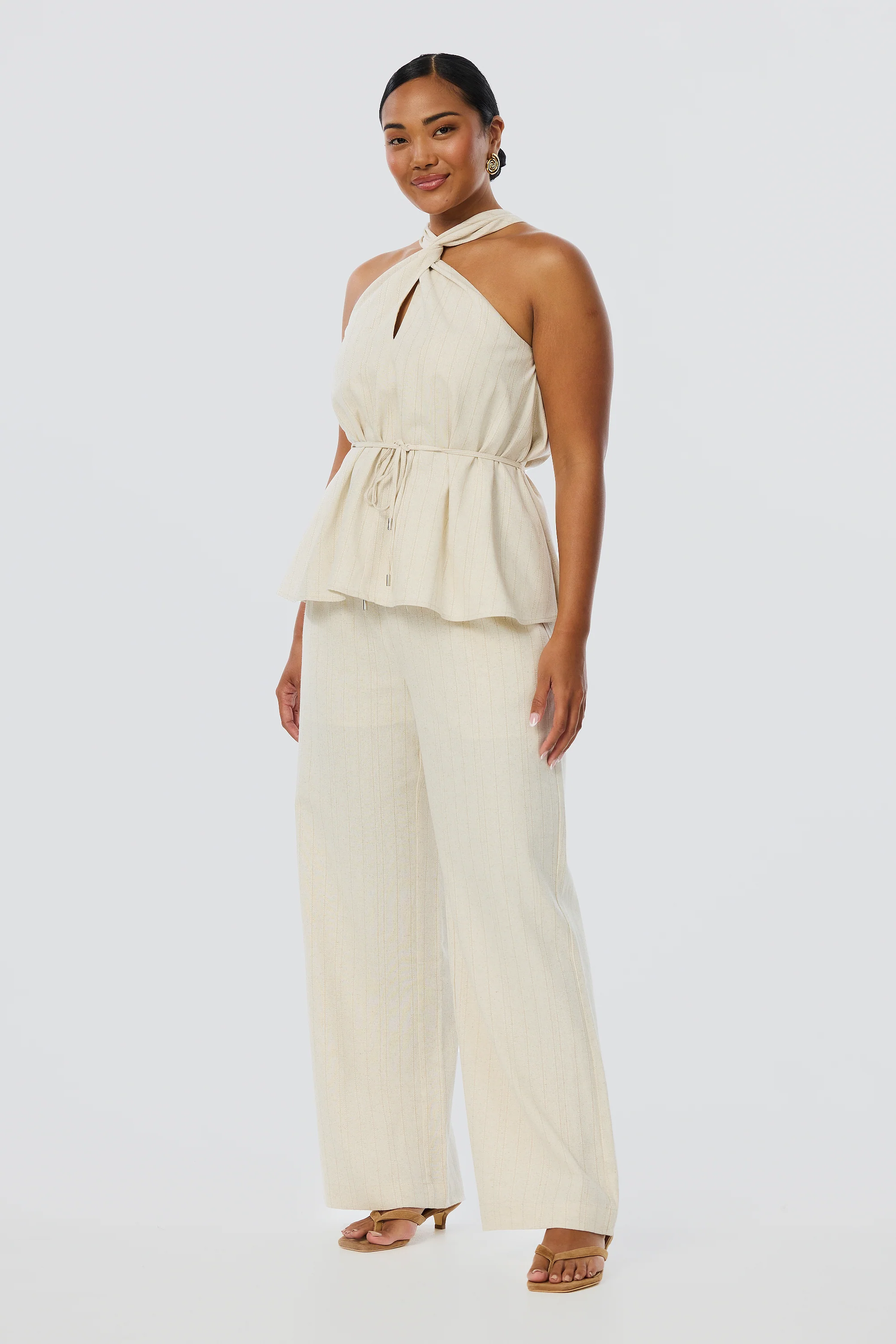 Twist Neck Halter Top - Oatmeal Stripe - Image 6