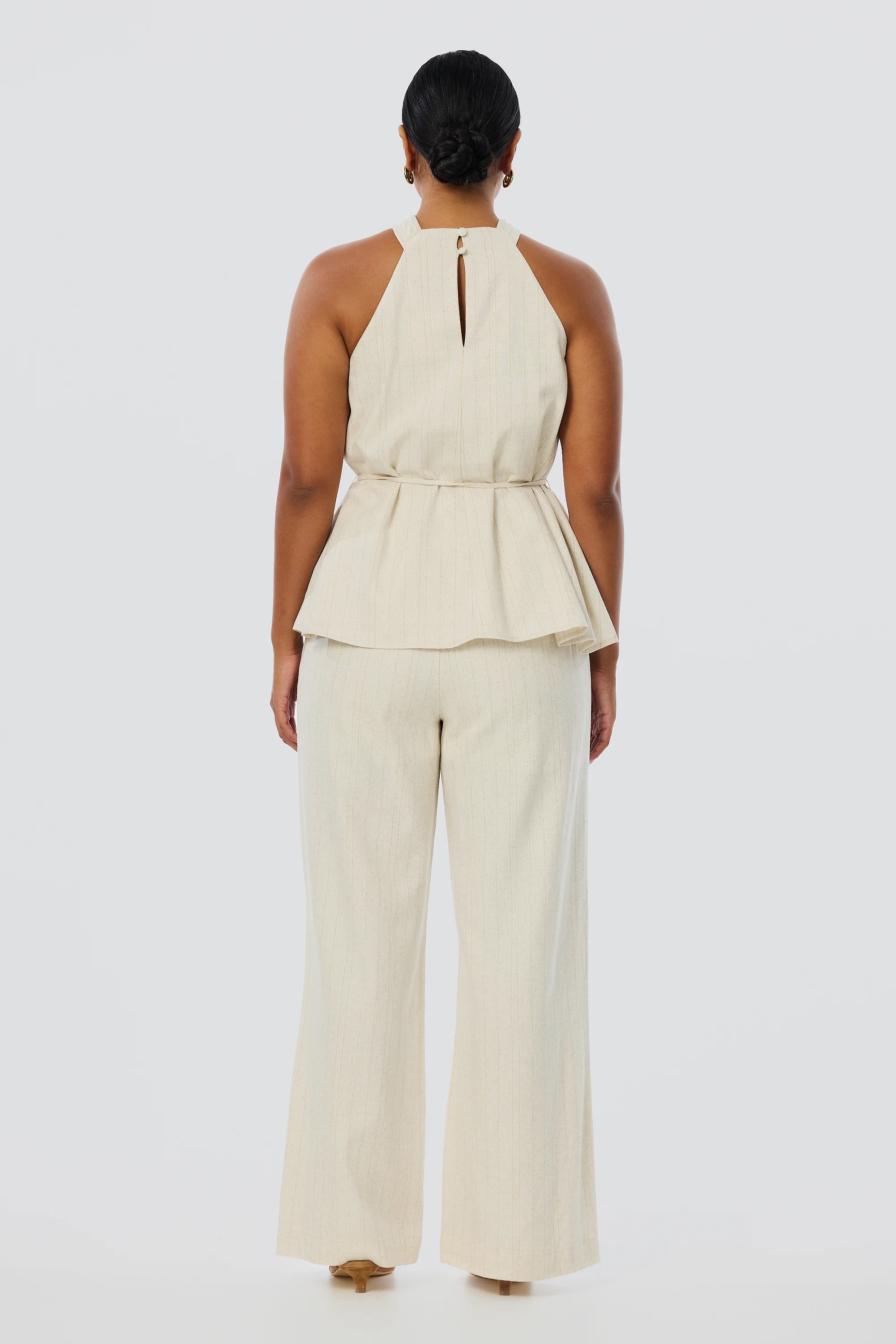 Twist Neck Halter Top - Oatmeal Stripe - Image 8