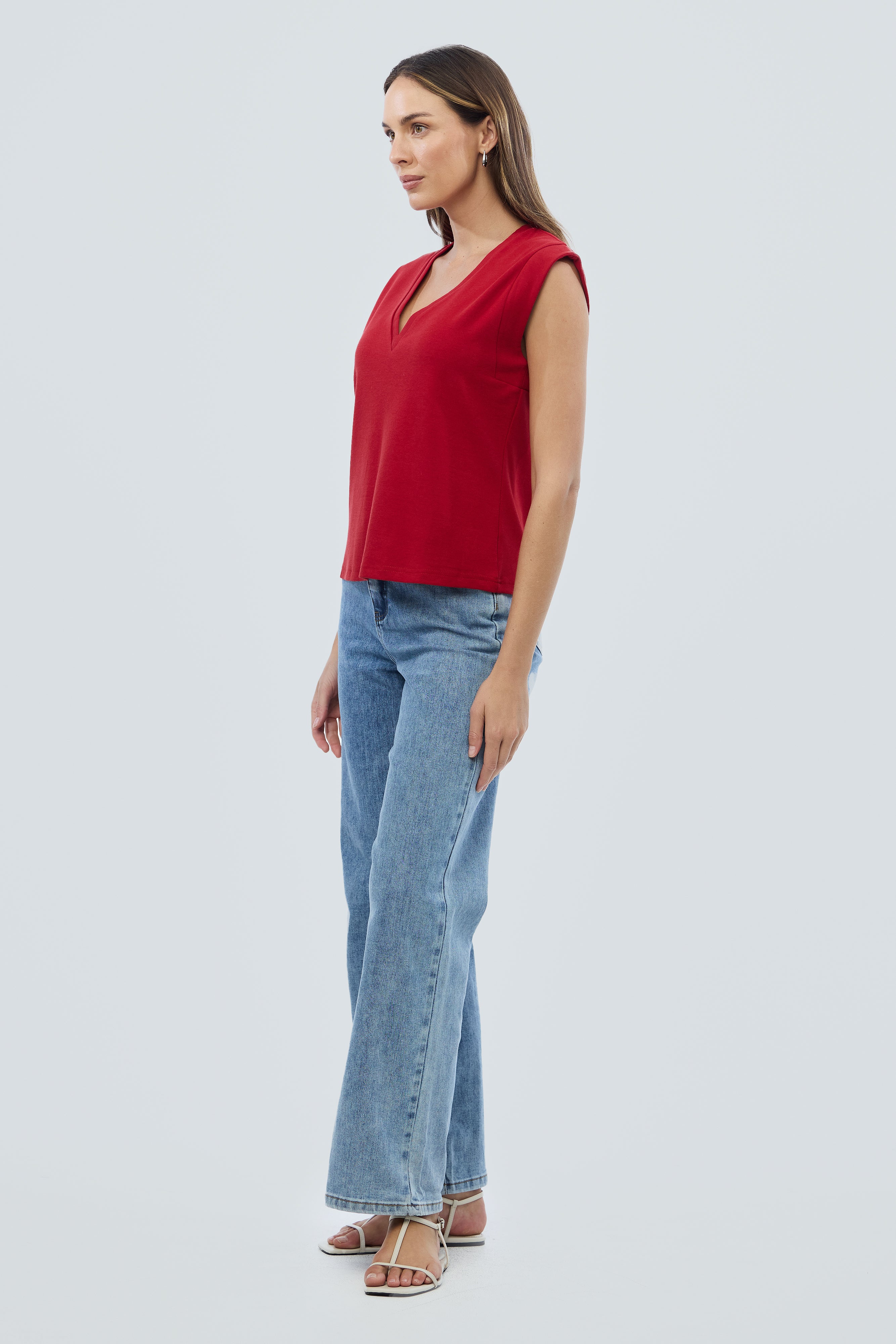 V Neck Cap Sleeve Jersey Tank - Dark Cherry - Image 4