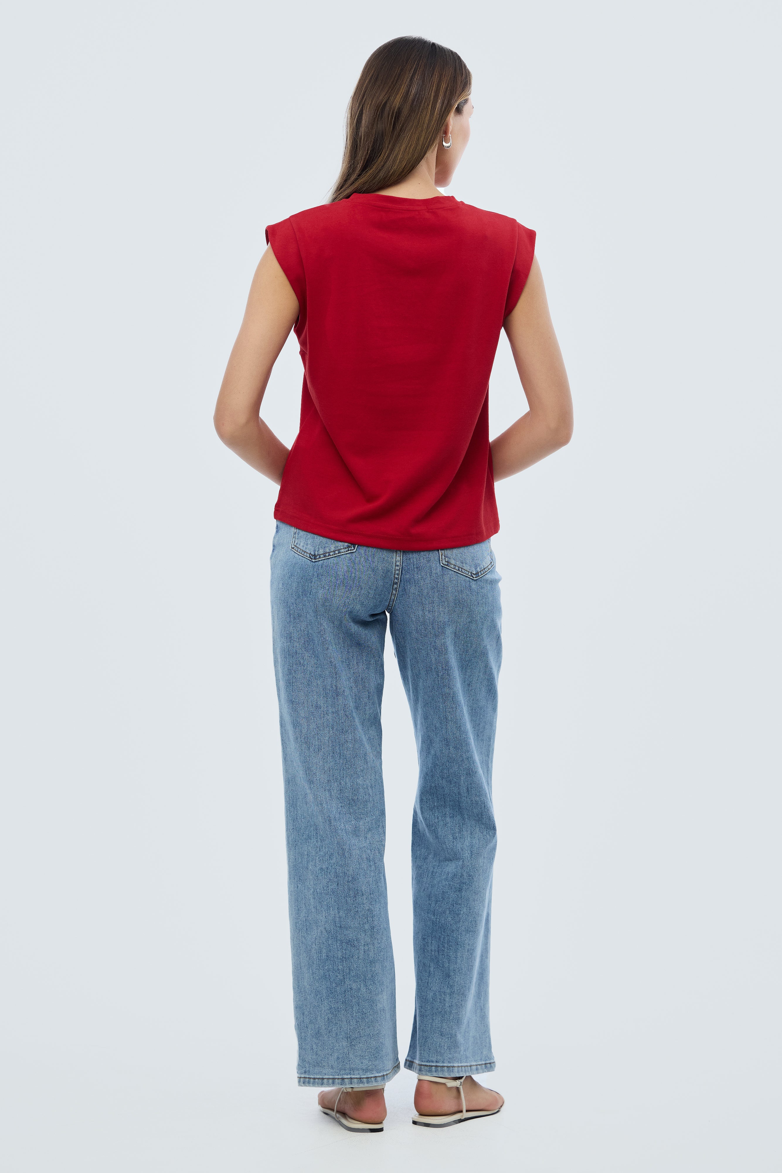 V Neck Cap Sleeve Jersey Tank - Dark Cherry - Image 5