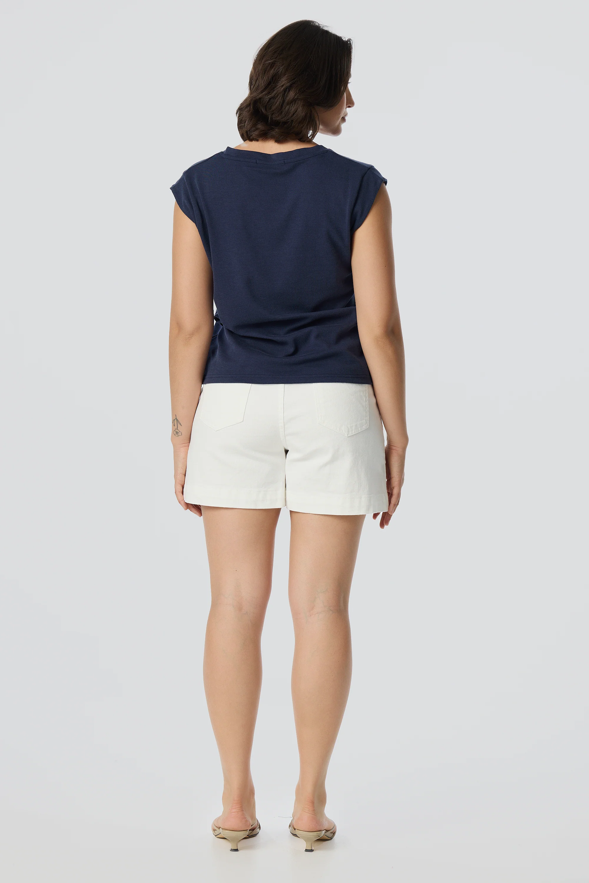 V-Neck Cap Sleeve Jersey Tank - Navy - Image 4