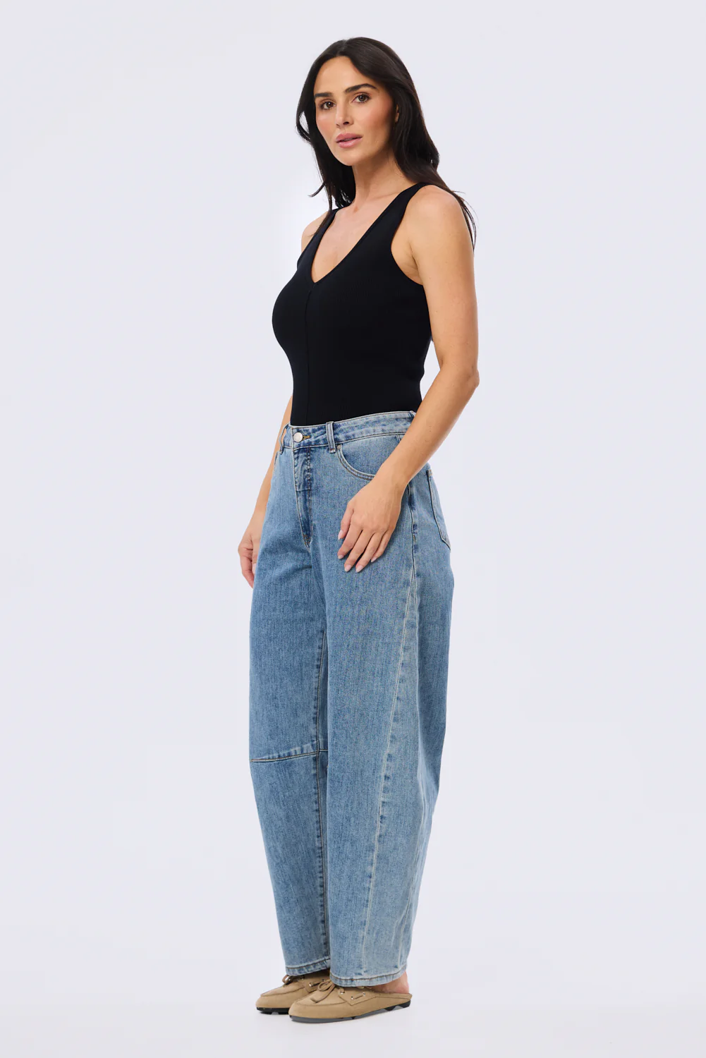 V-Neck Knit Tank - Black - Image 3