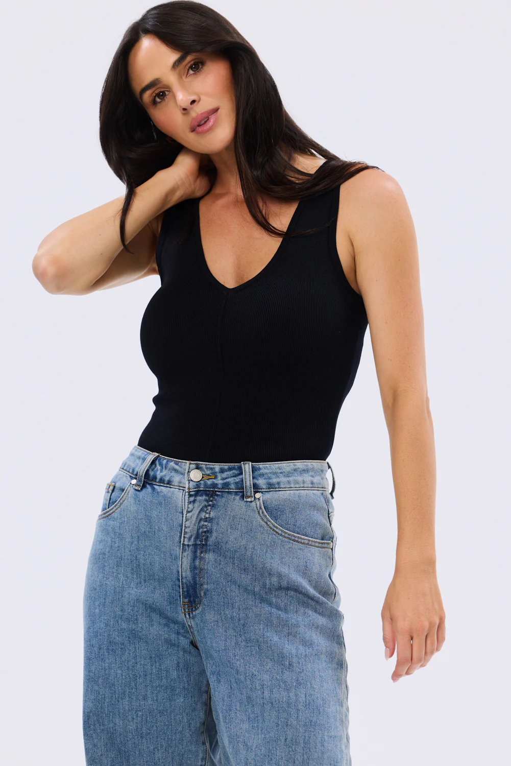 V-Neck Knit Tank - Black - Image 5