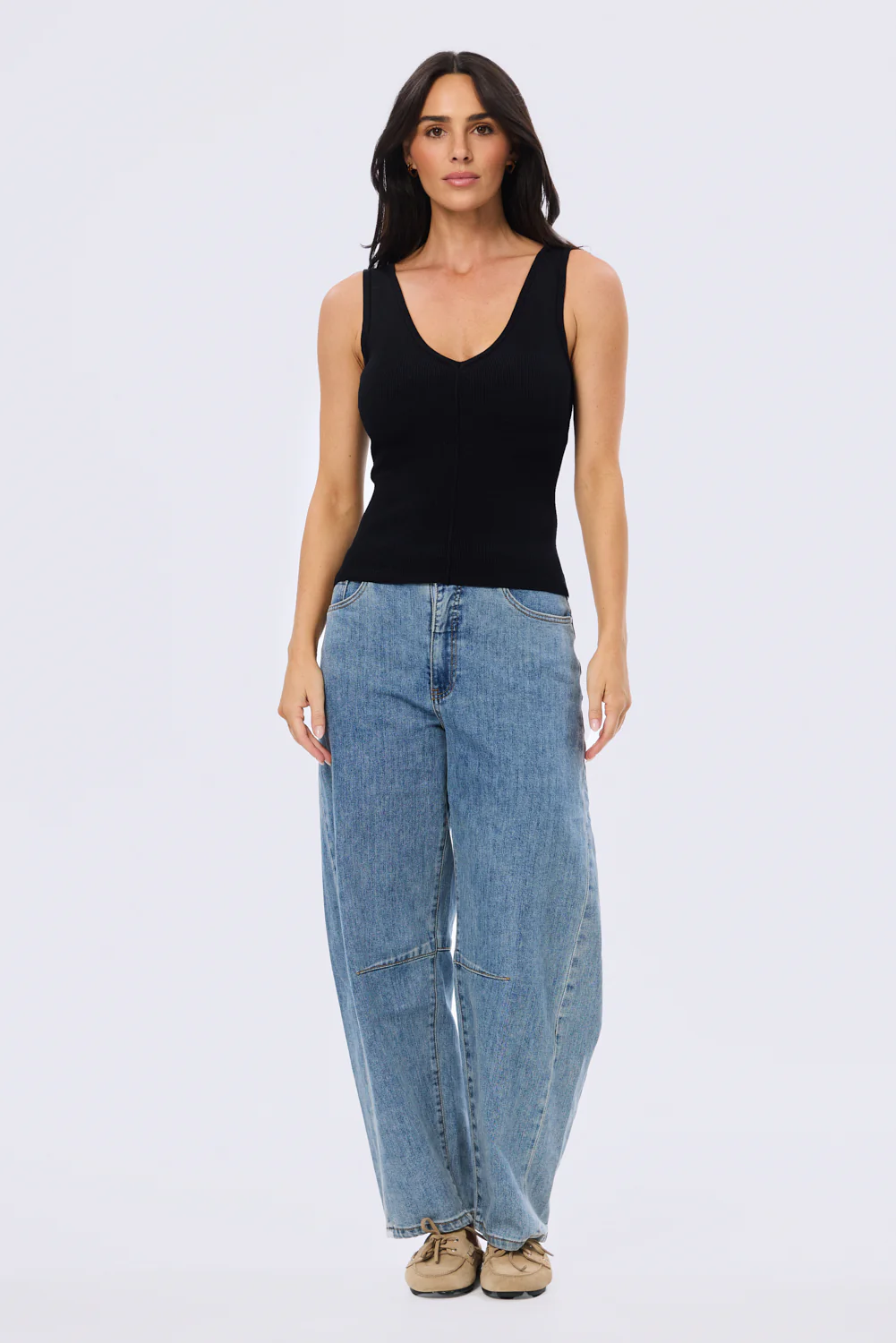V-Neck Knit Tank - Black - Image 6