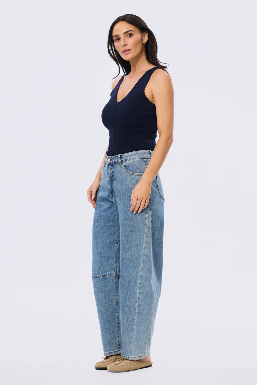V-Neck Knit Tank - Navy - Image 3