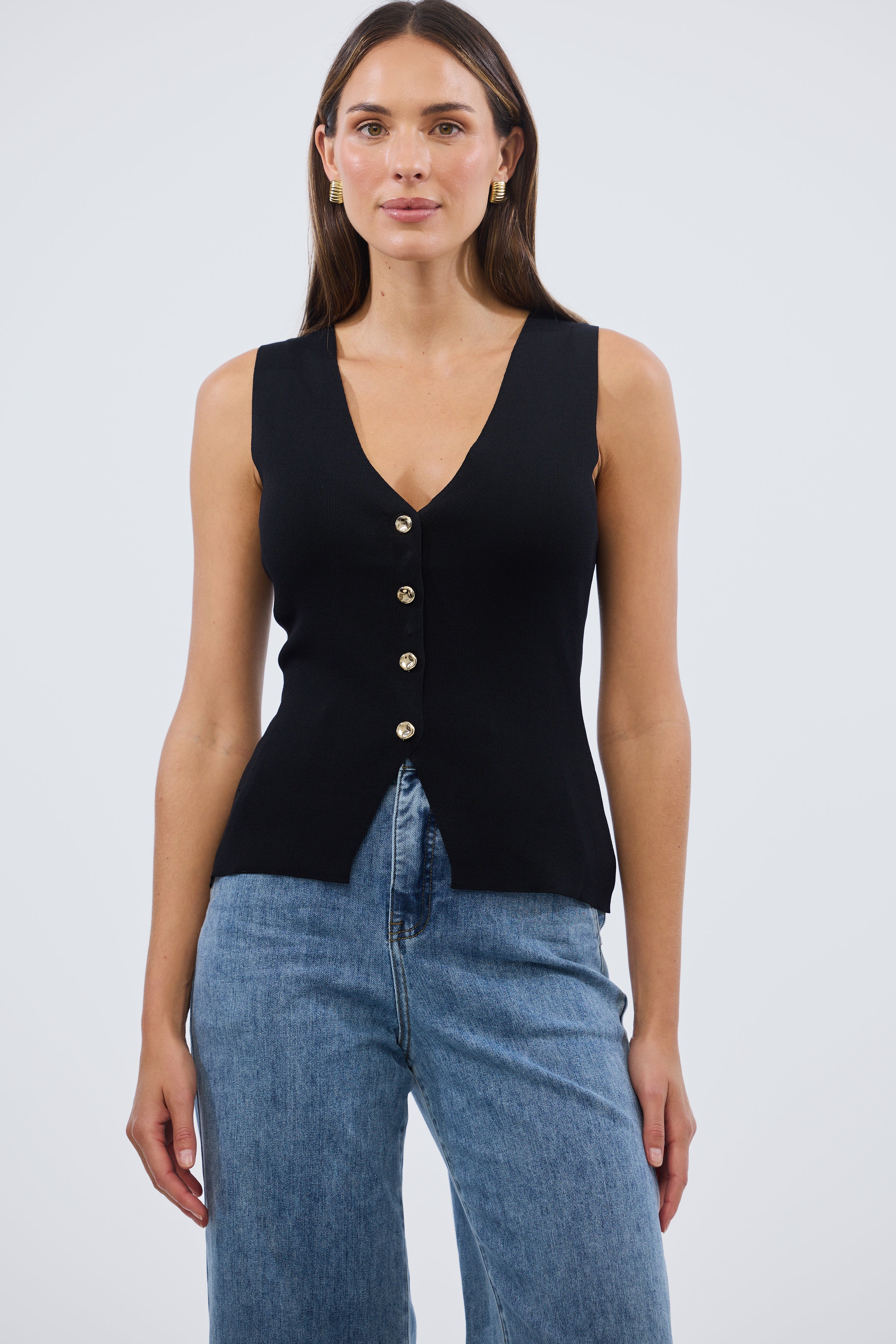 V Neck Knit Vest - Black - Image 3