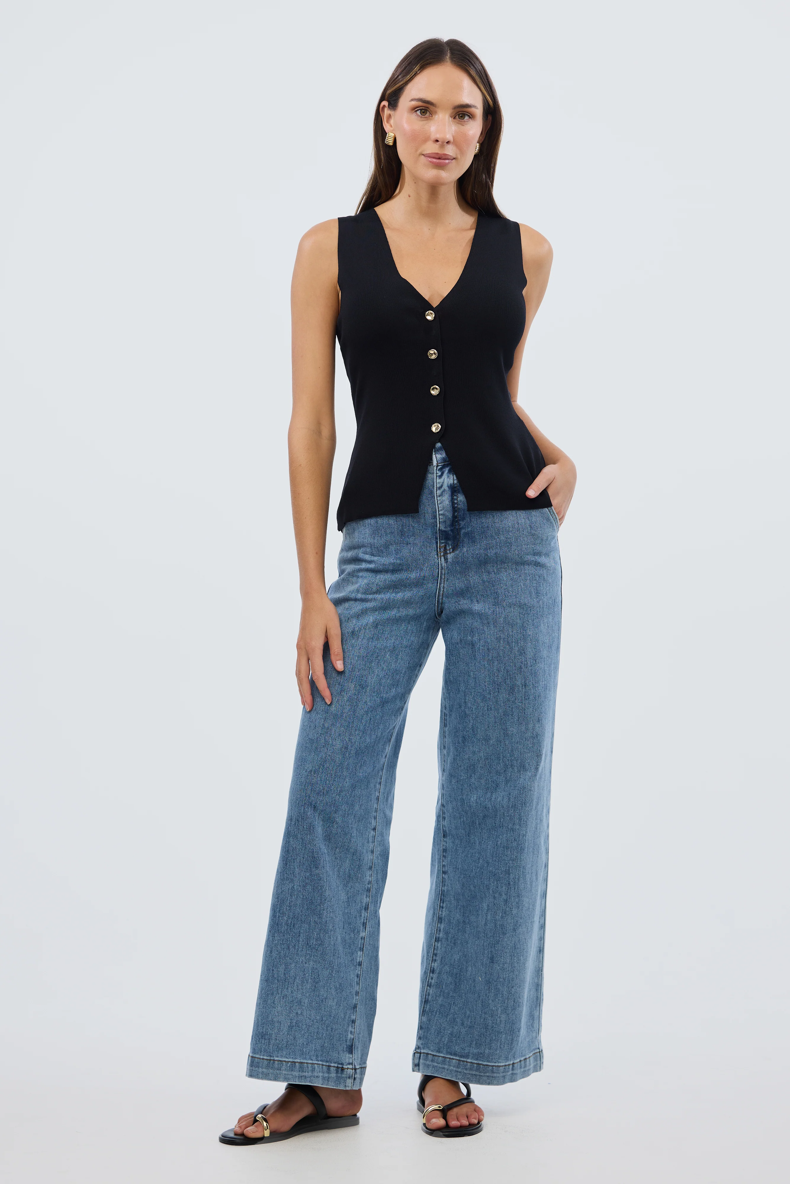 V Neck Knit Vest - Black - Image 4