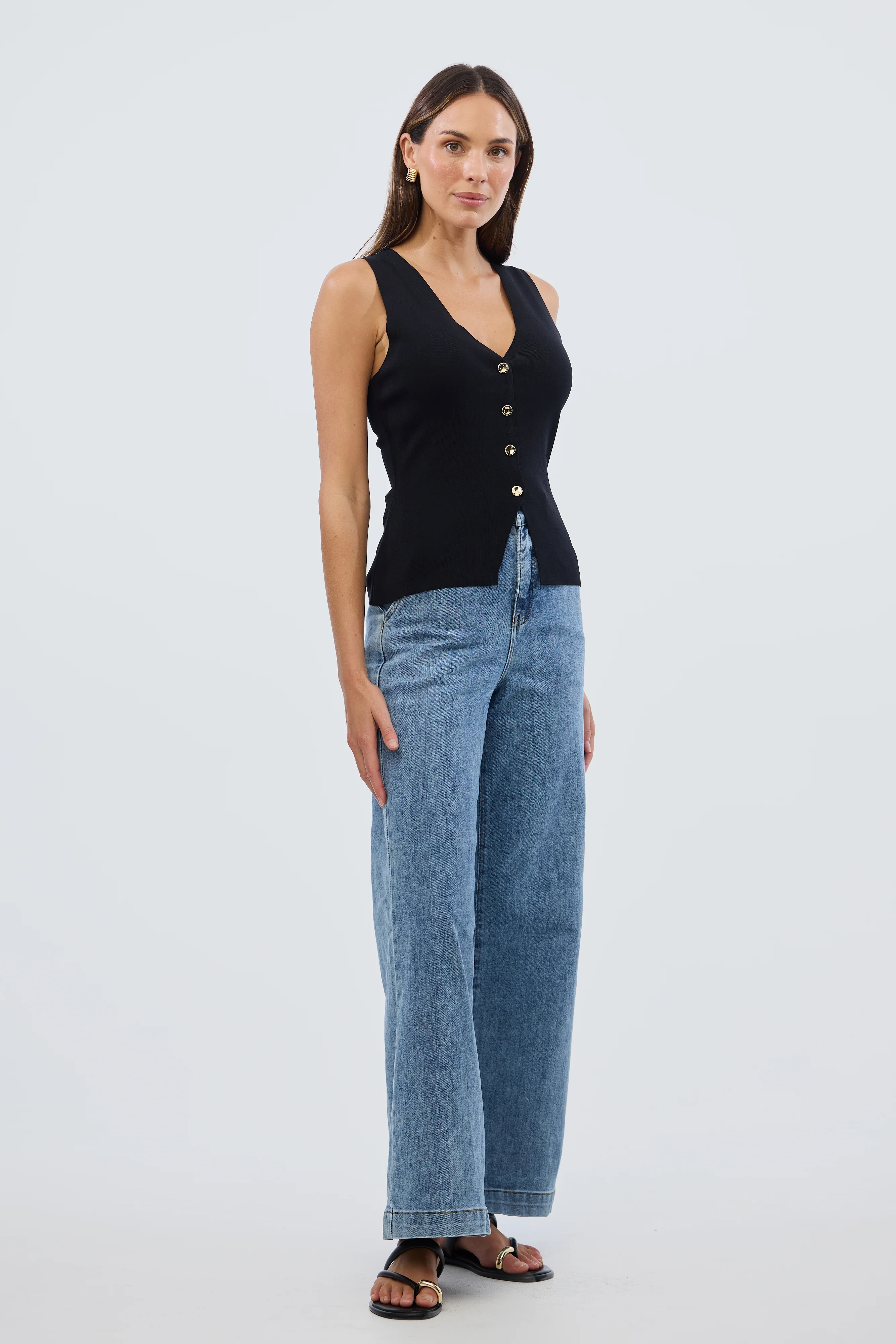 V Neck Knit Vest - Black - Image 5