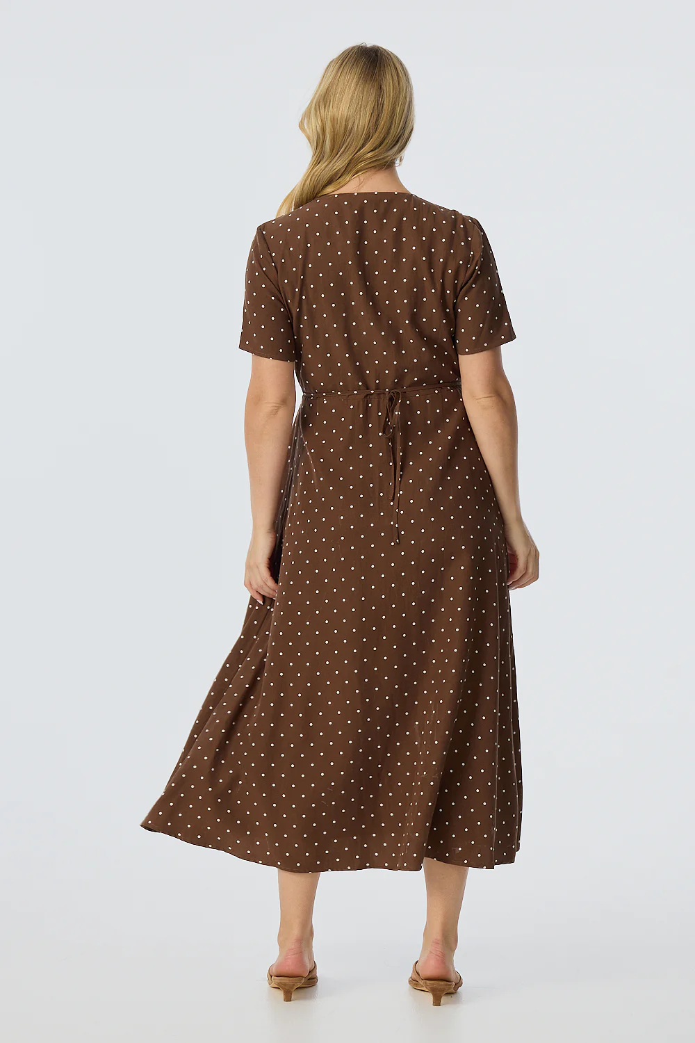 V Neck Short Sleeve Dress - Walnut/White Spot - Image 5