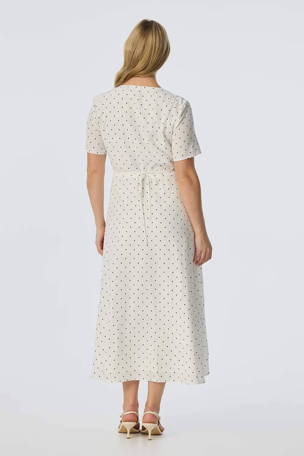 V Neck Short Sleeve Dress - White/Black Spot - Image 6