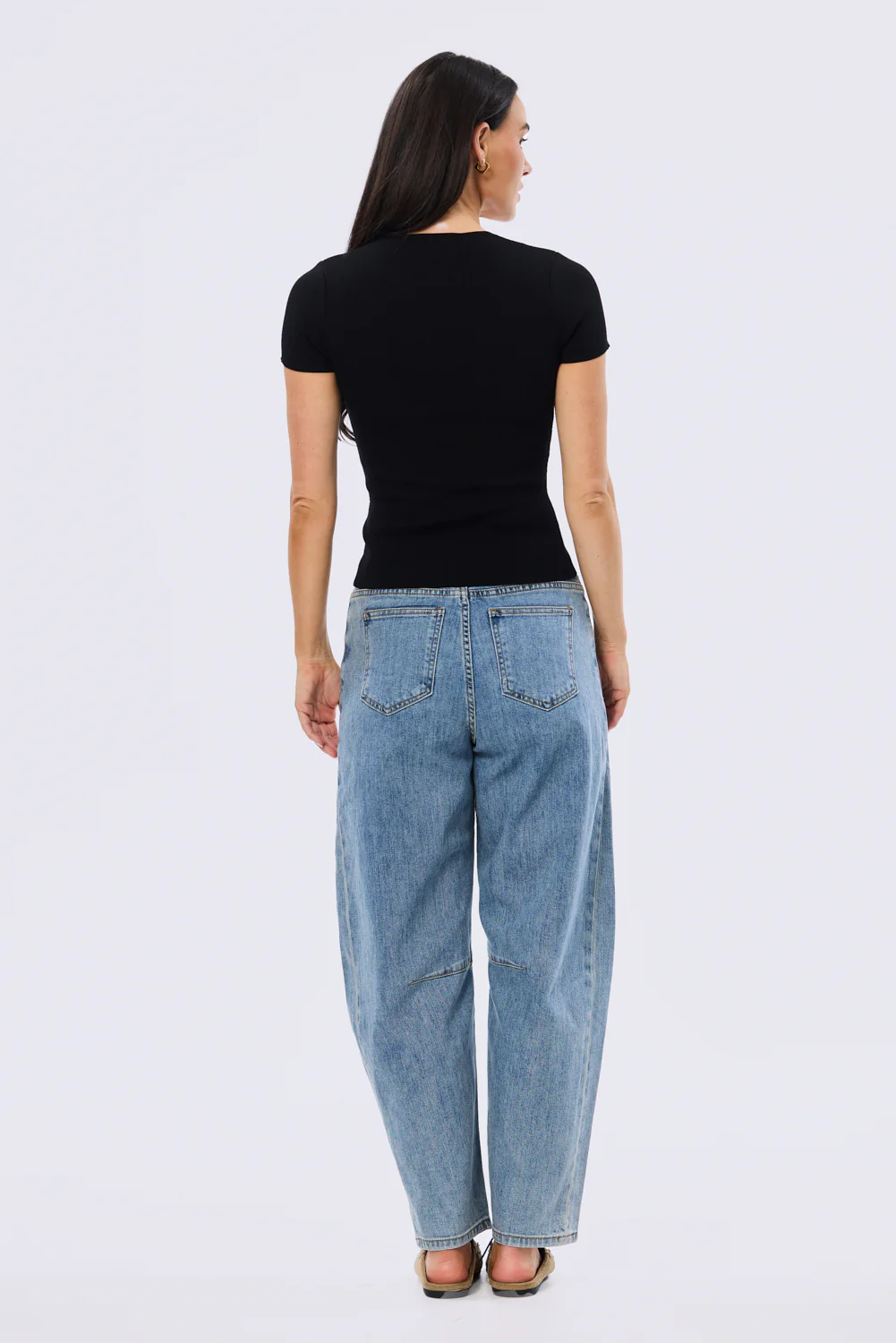 V Neck Short Sleeve Knit Top - Black - Image 4