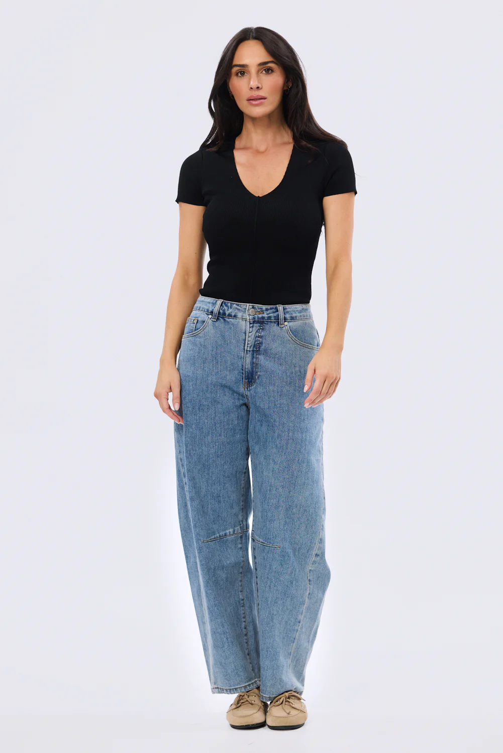 V Neck Short Sleeve Knit Top - Black - Image 5