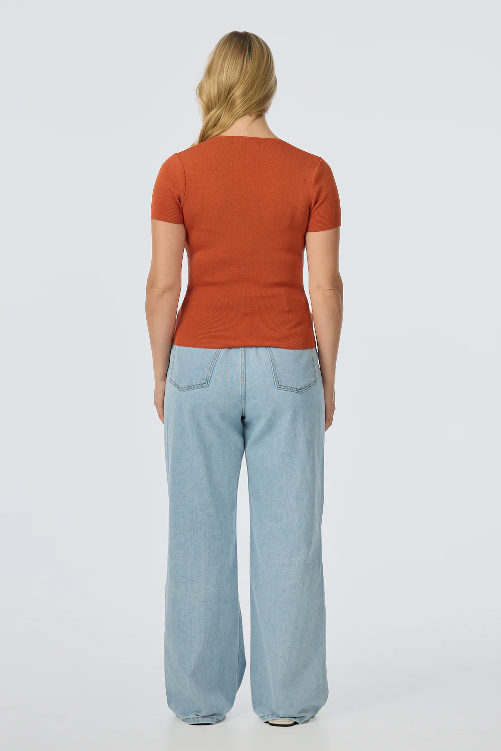 V Neck Short Sleeve Knit Top - Terracotta - Image 6