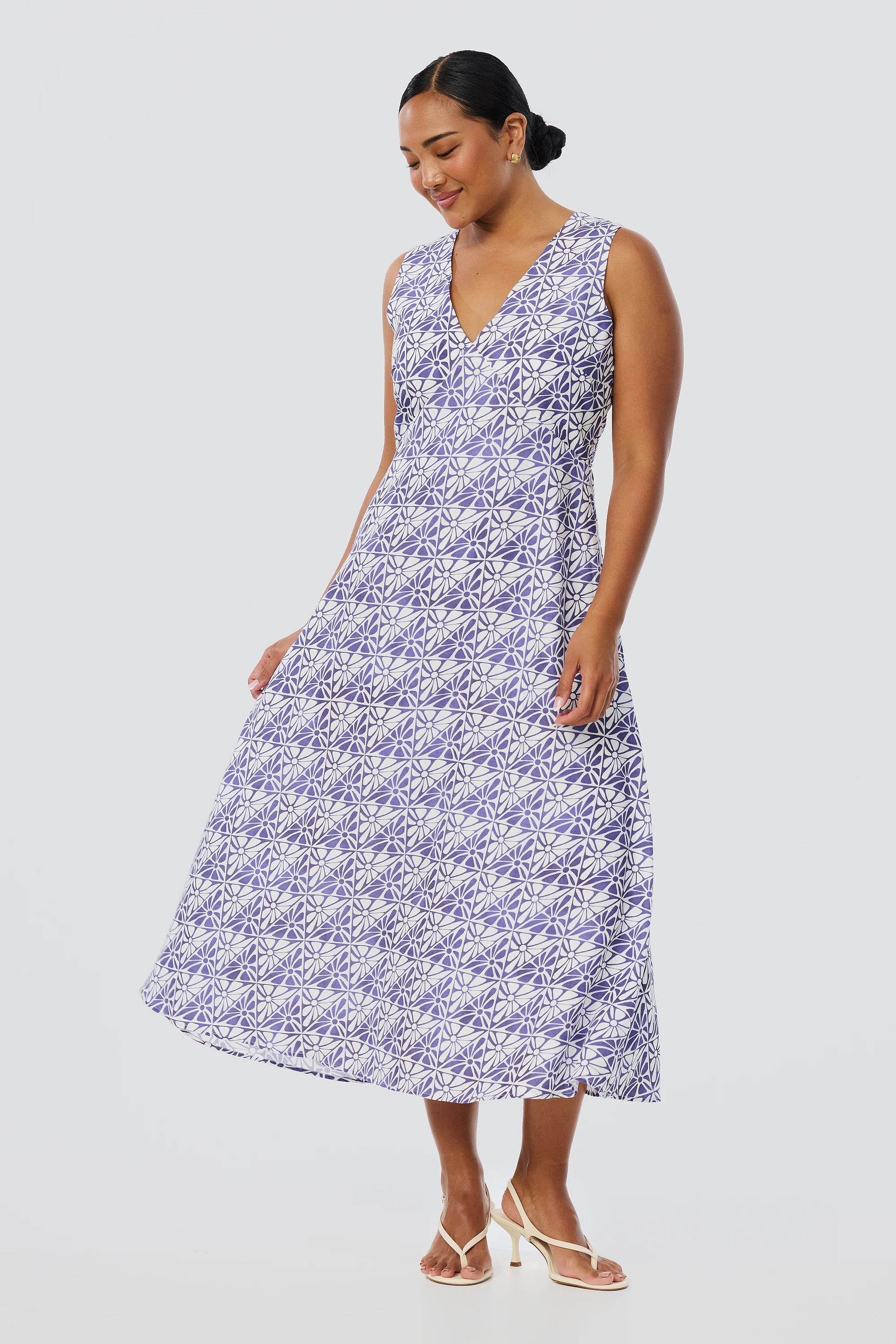 V-Neck Slip Dress - Blue Mosaic - Image 3
