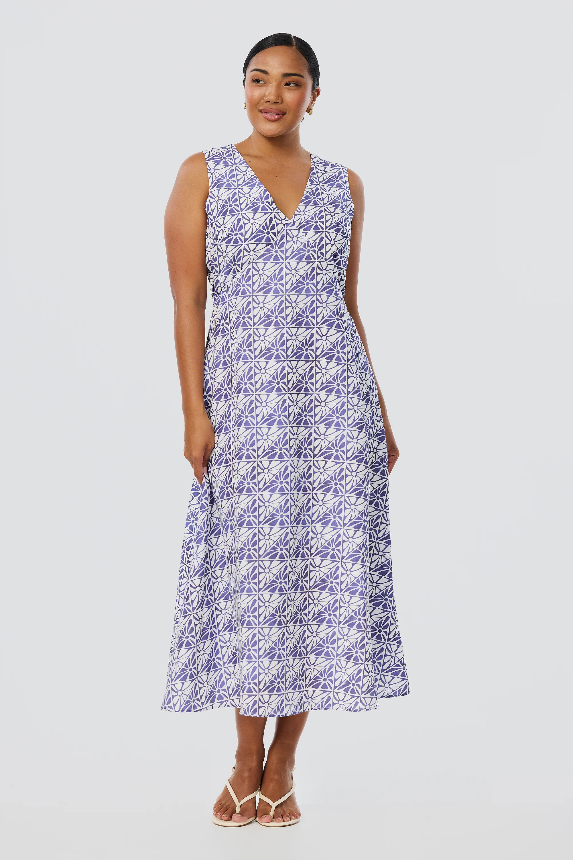 V-Neck Slip Dress - Blue Mosaic - Image 4