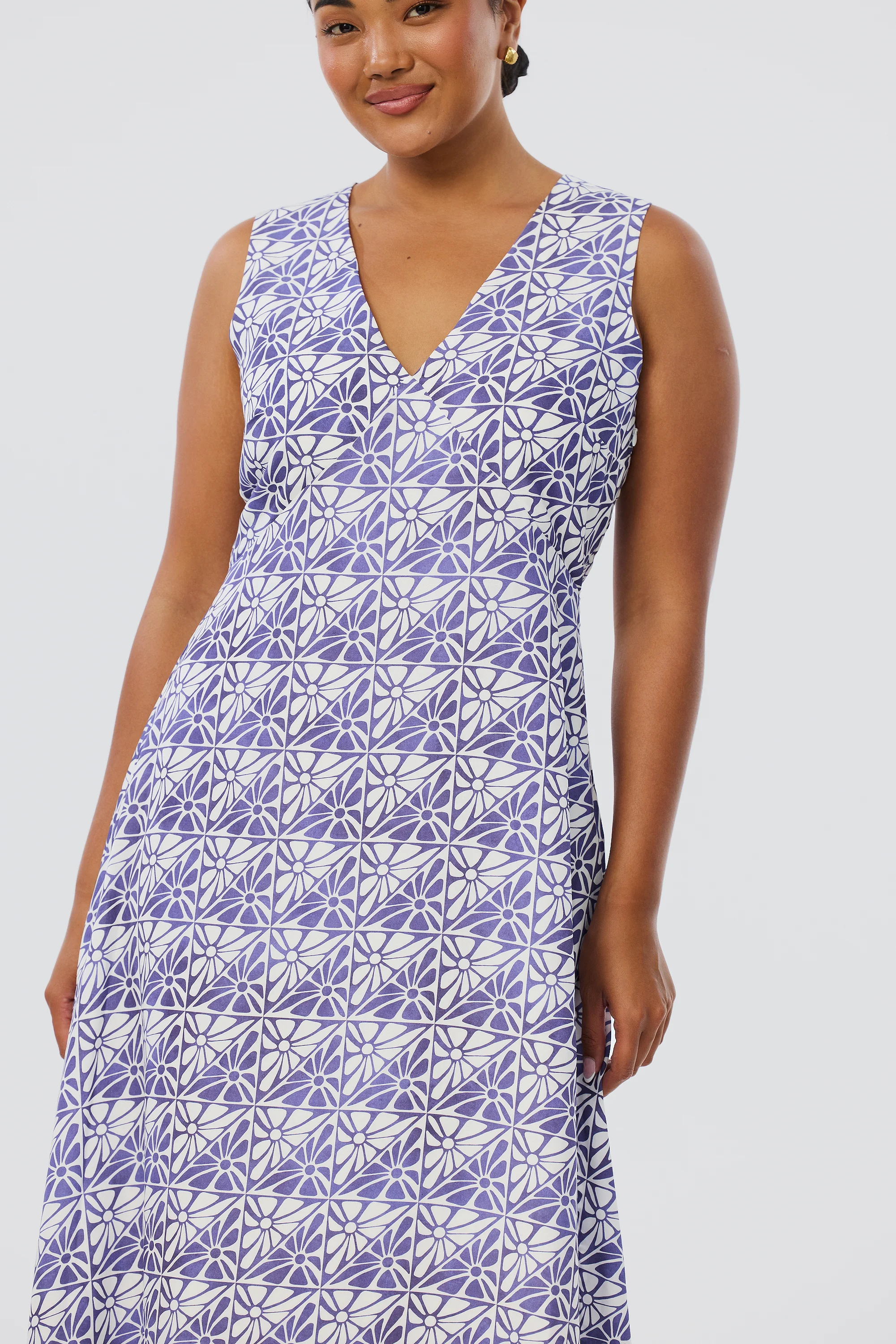 V-Neck Slip Dress - Blue Mosaic - Image 5