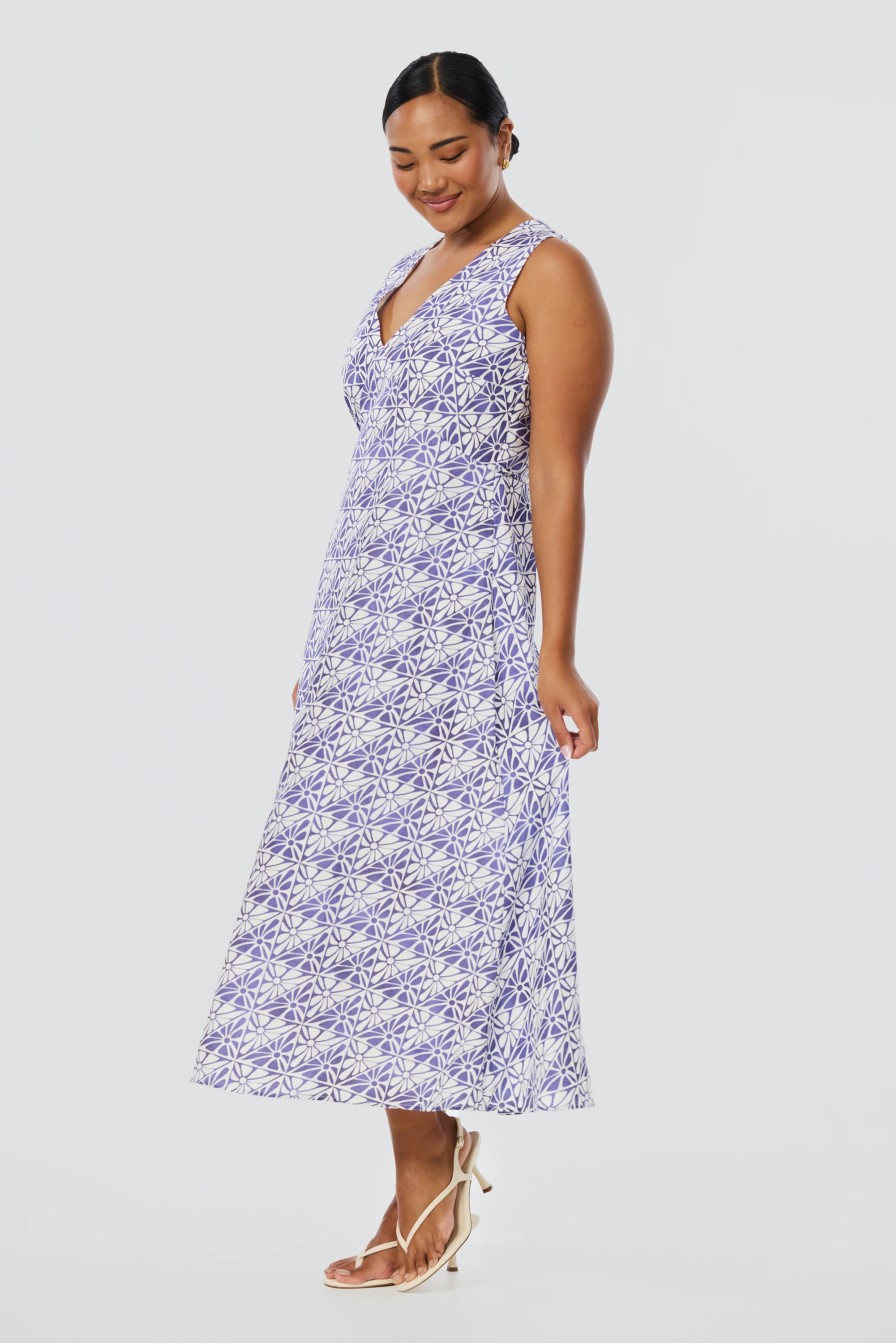 V-Neck Slip Dress - Blue Mosaic - Image 6